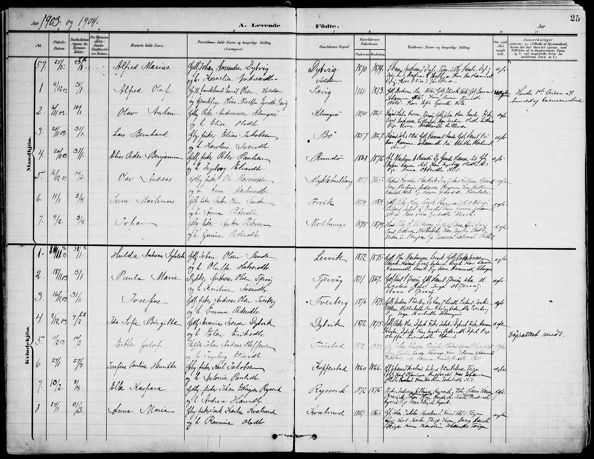 Ministerialprotokoller, klokkerbøker og fødselsregistre - Møre og Romsdal, SAT/A-1454/507/L0075: Parish register (official) no. 507A10, 1901-1920, p. 25