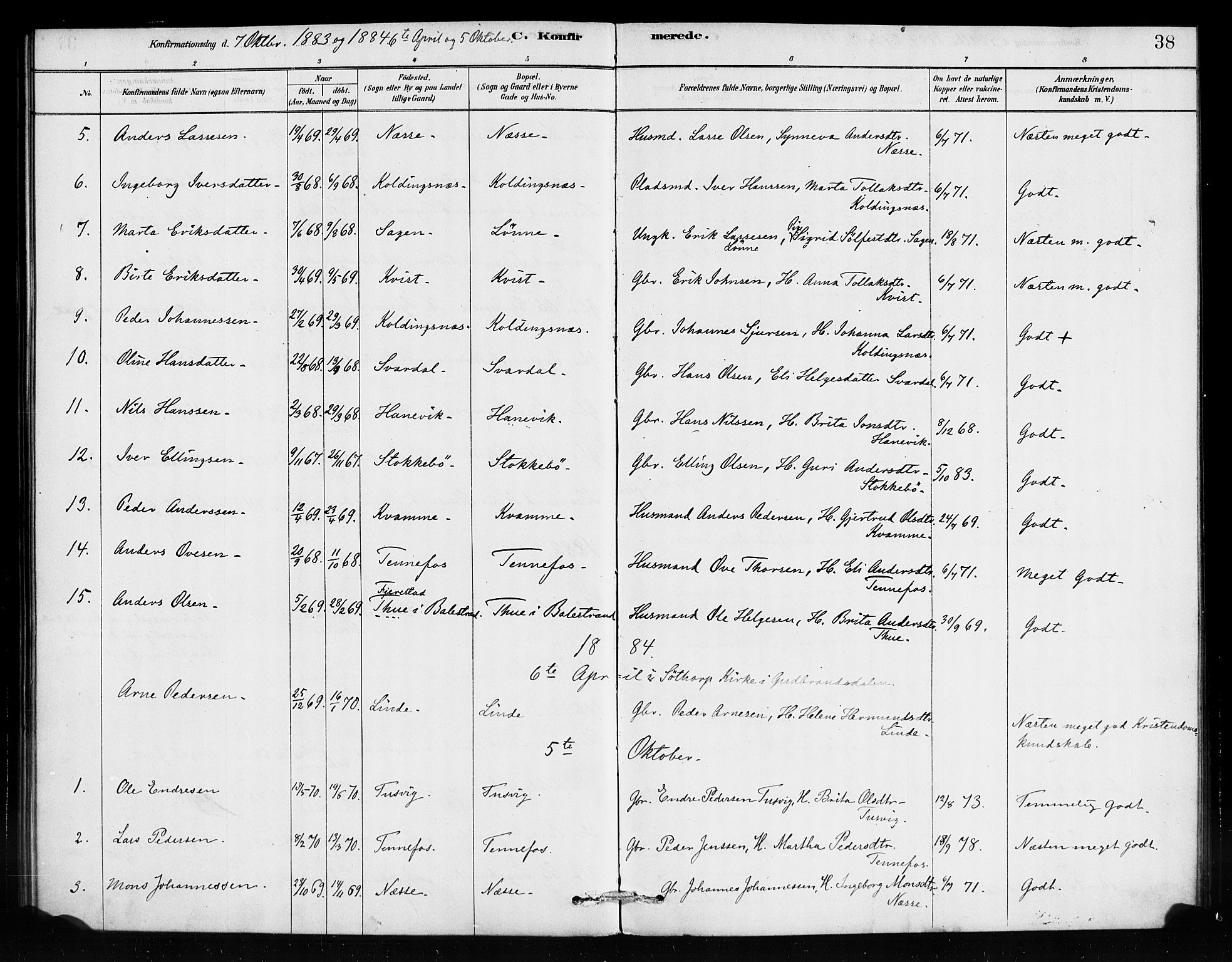 Vik sokneprestembete, AV/SAB-A-81501/H/Haa/Haad/L0001: Parish register (official) no. D 1, 1878-1890, p. 38