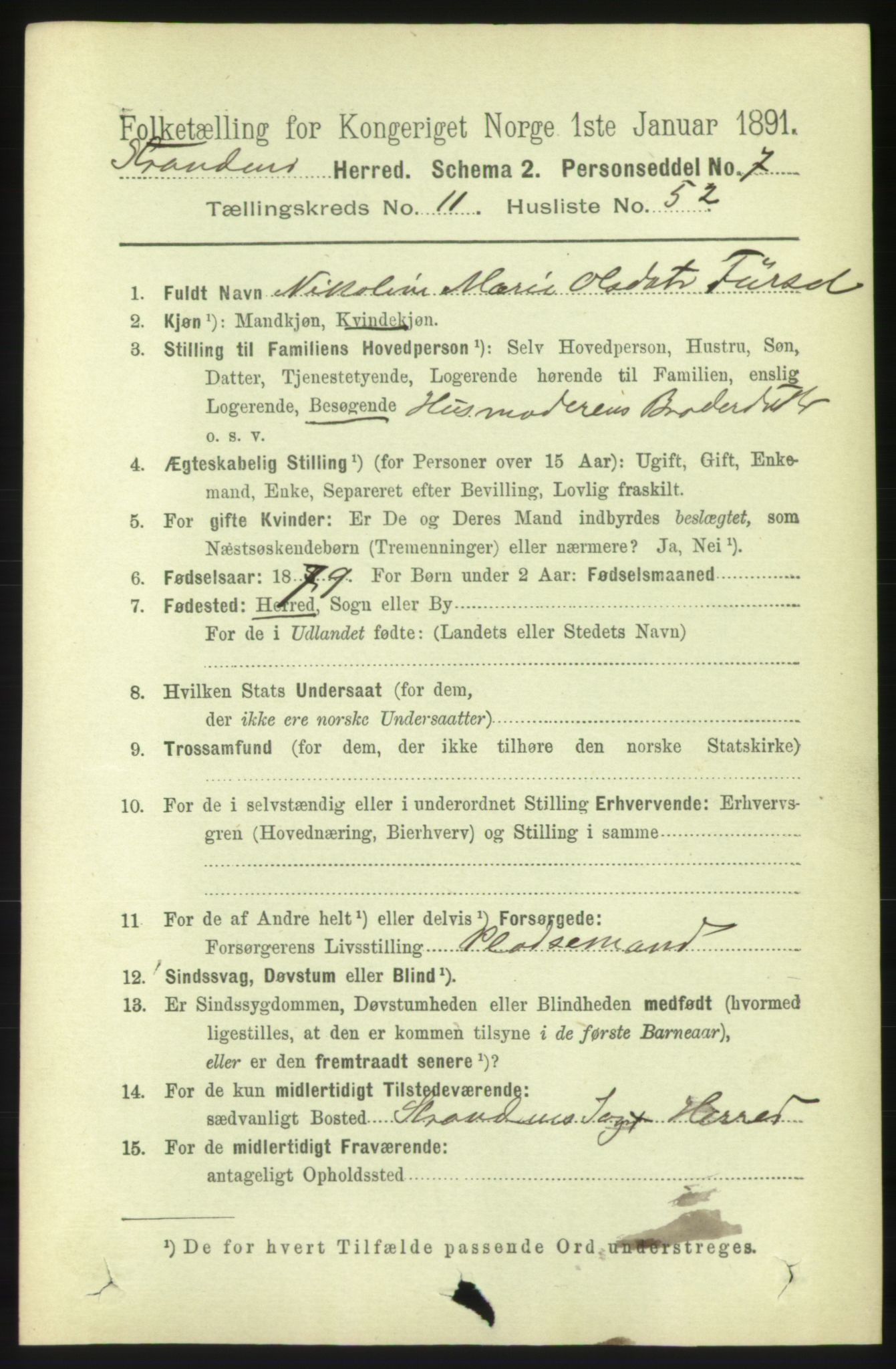 RA, 1891 census for 1525 Stranda, 1891, p. 2563