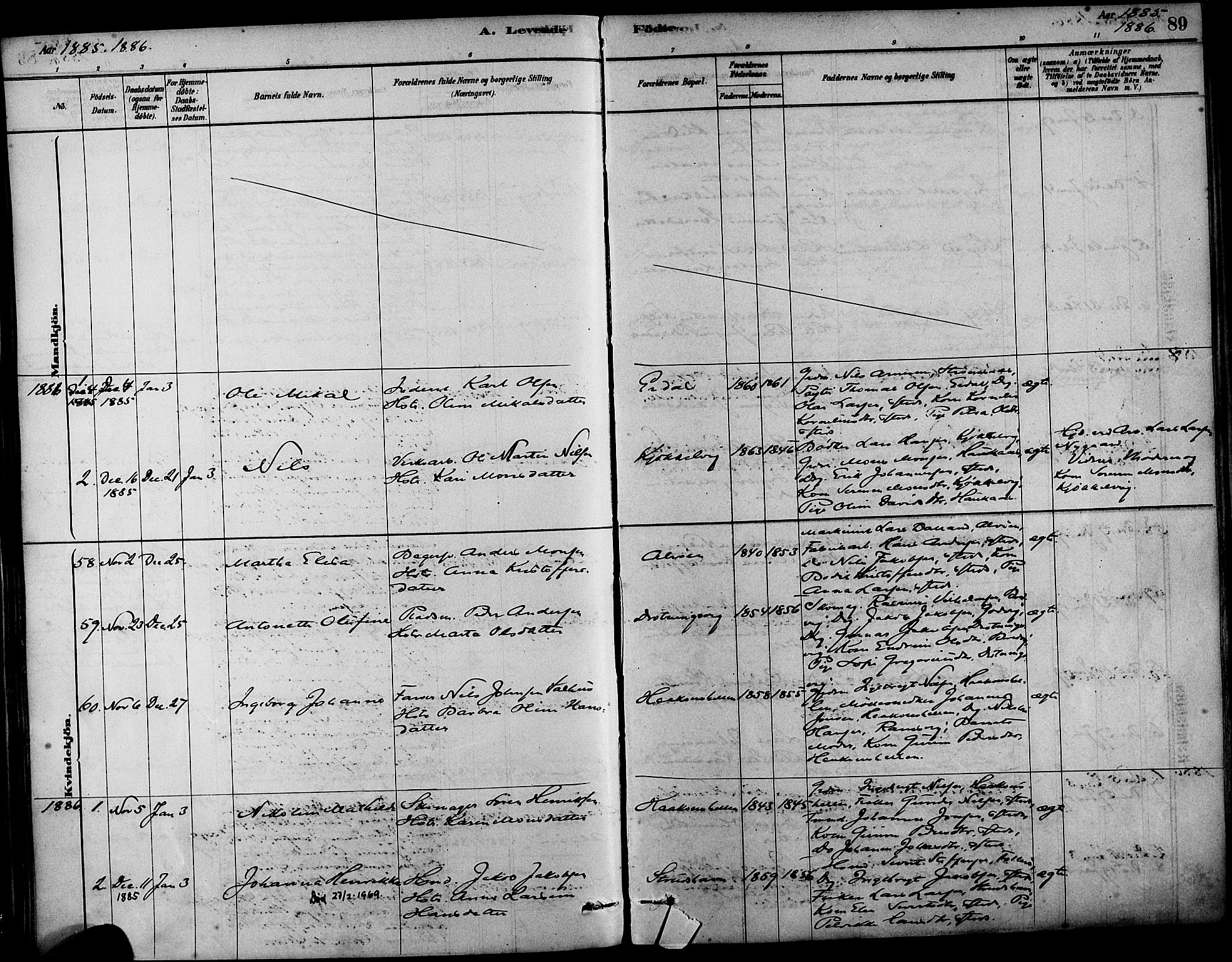 Askøy Sokneprestembete, SAB/A-74101/H/Ha/Haa/Haab/L0001: Parish register (official) no. B 1, 1878-1889, p. 89