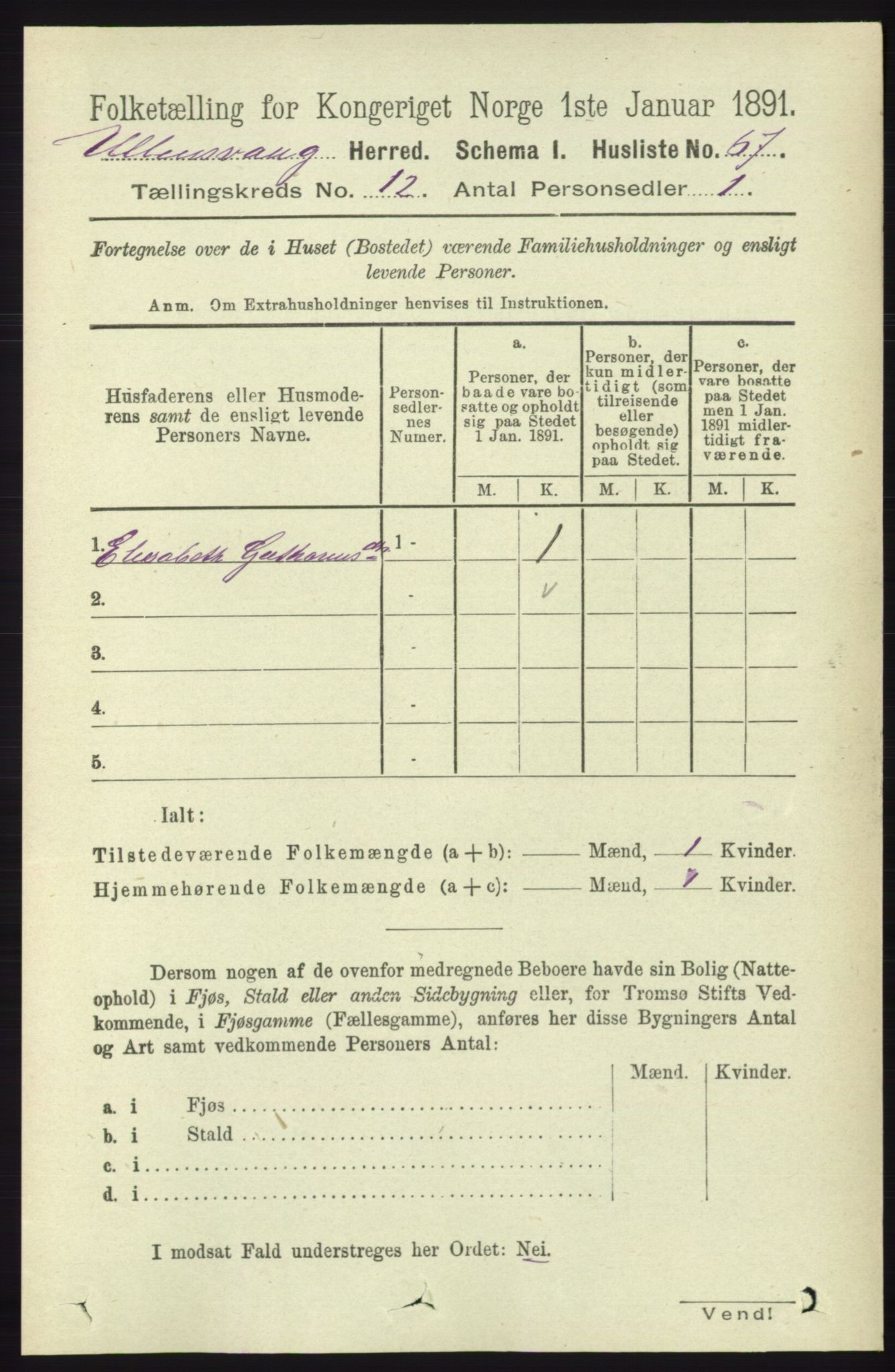 RA, 1891 census for 1230 Ullensvang, 1891, p. 4662