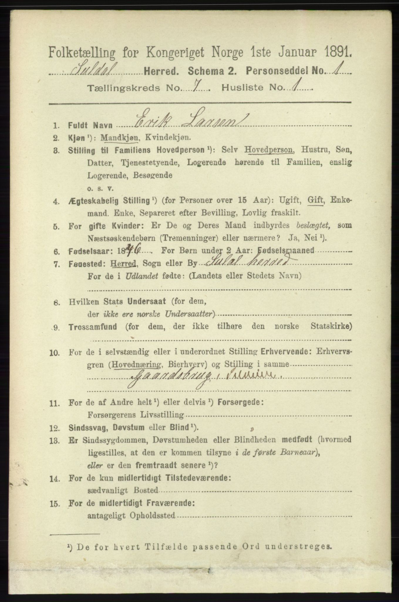 RA, 1891 census for 1134 Suldal, 1891, p. 1983