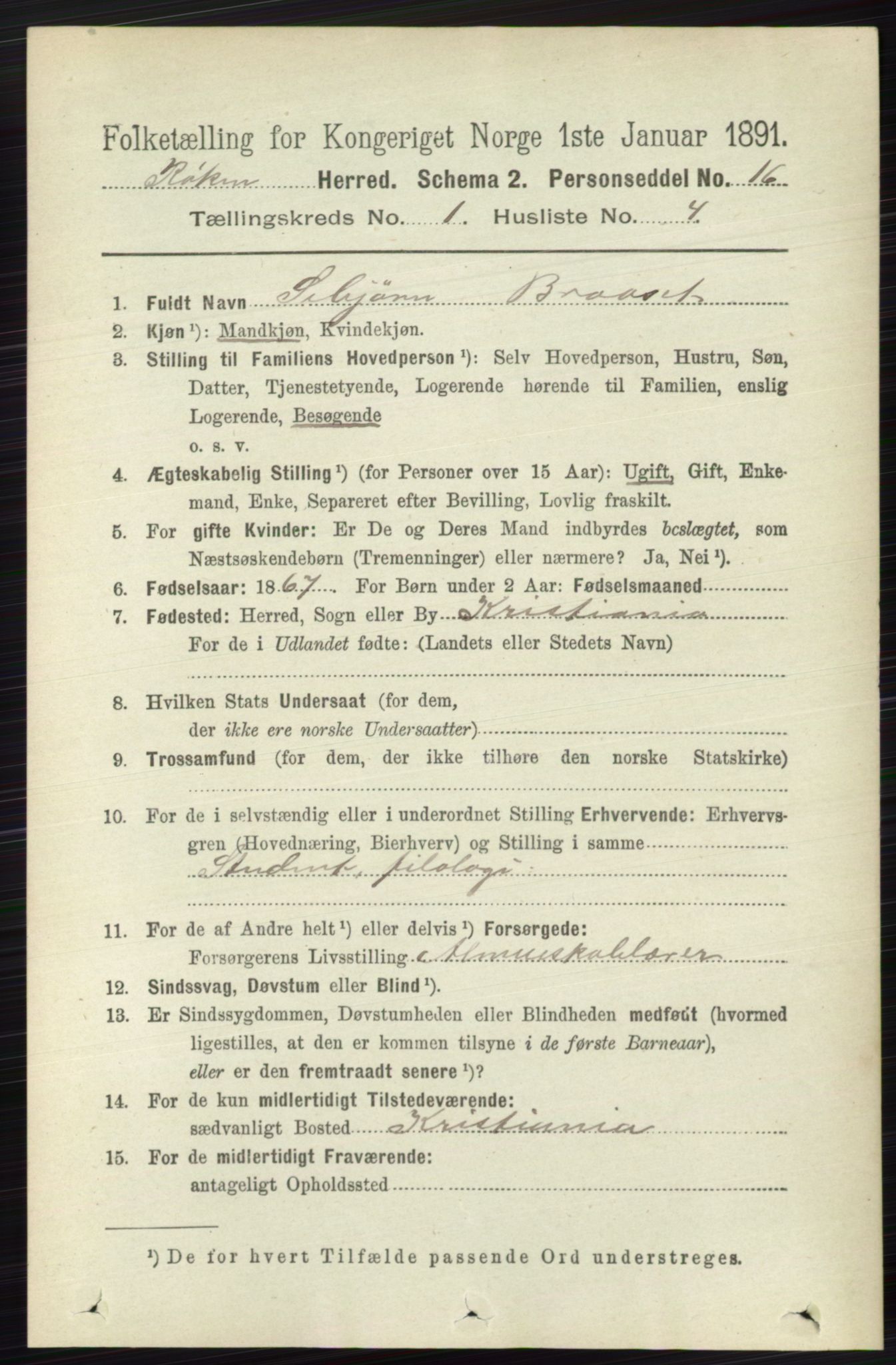 RA, 1891 census for 0627 Røyken, 1891, p. 121