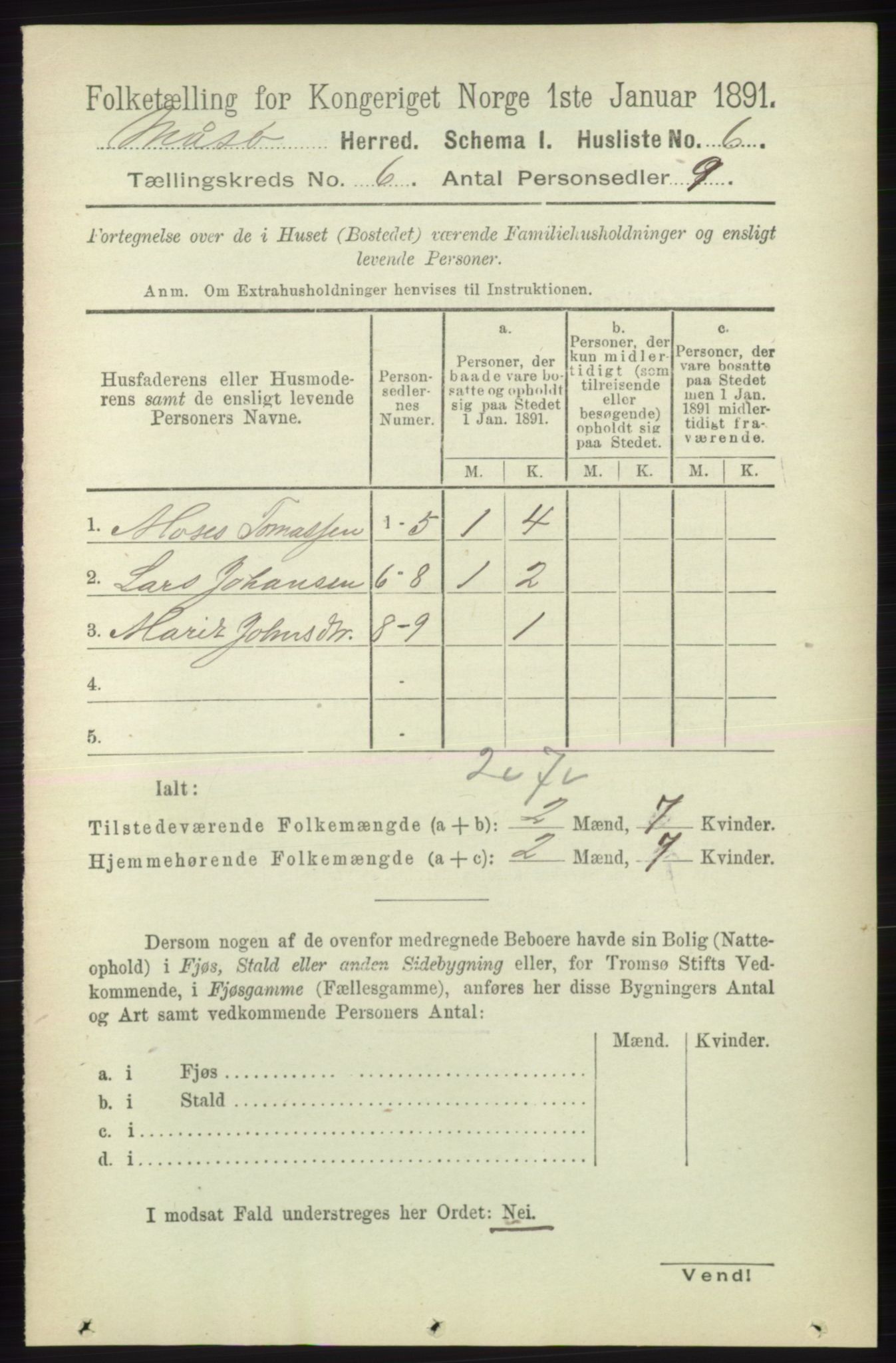 RA, 1891 census for 2018 Måsøy, 1891, p. 1084