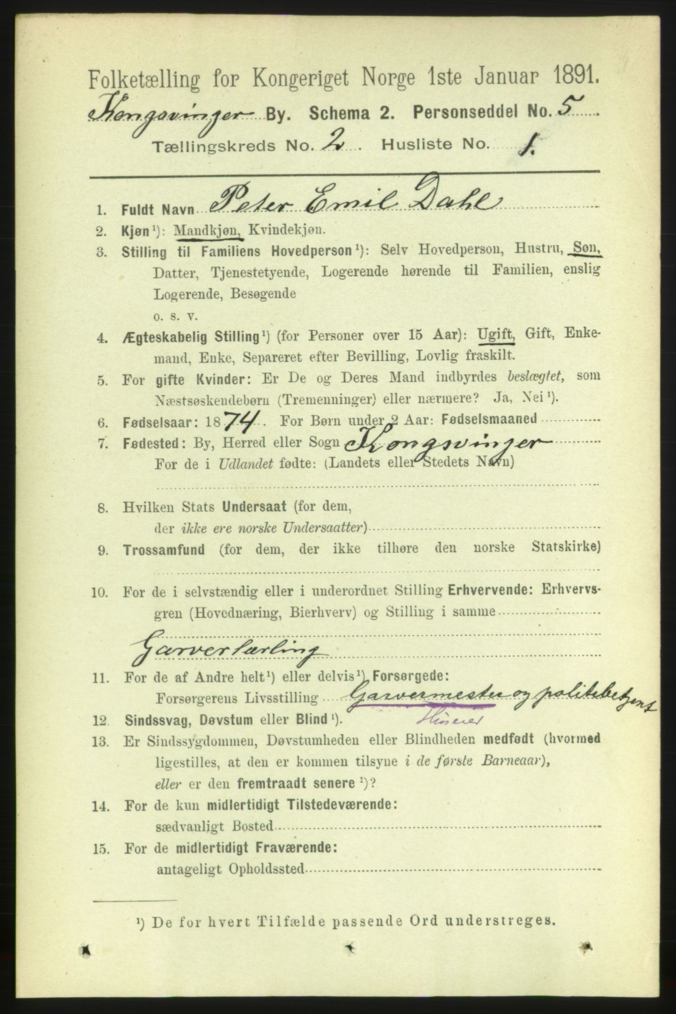 RA, 1891 census for 0402 Kongsvinger, 1891, p. 795