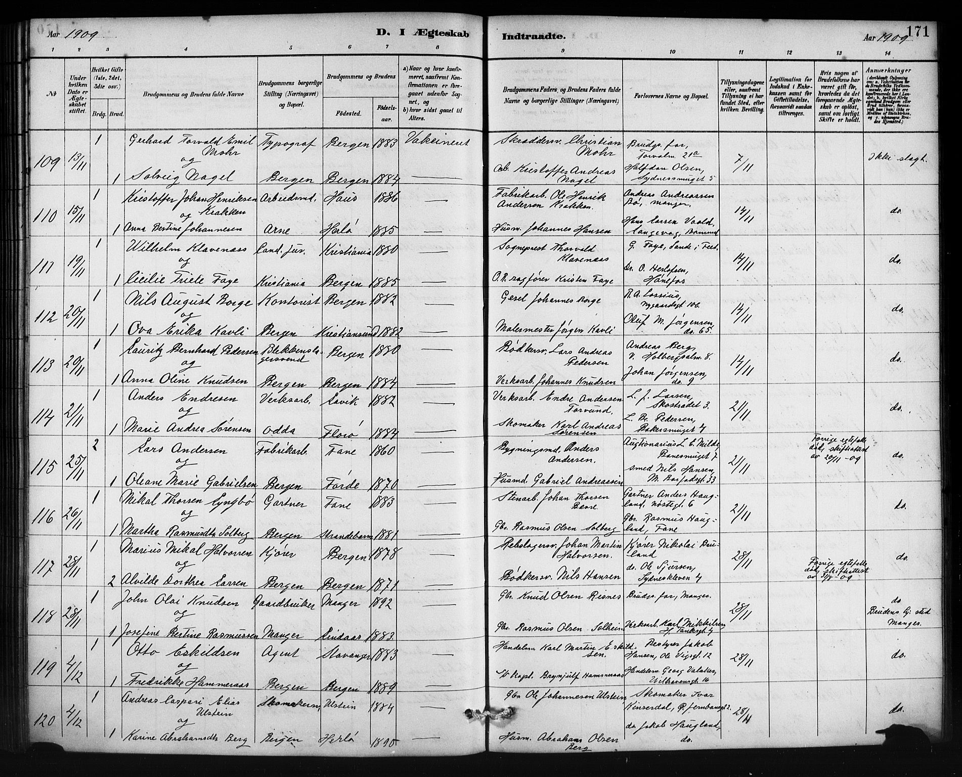 Johanneskirken sokneprestembete, AV/SAB-A-76001/H/Hab: Parish register (copy) no. C 1, 1885-1912, p. 171