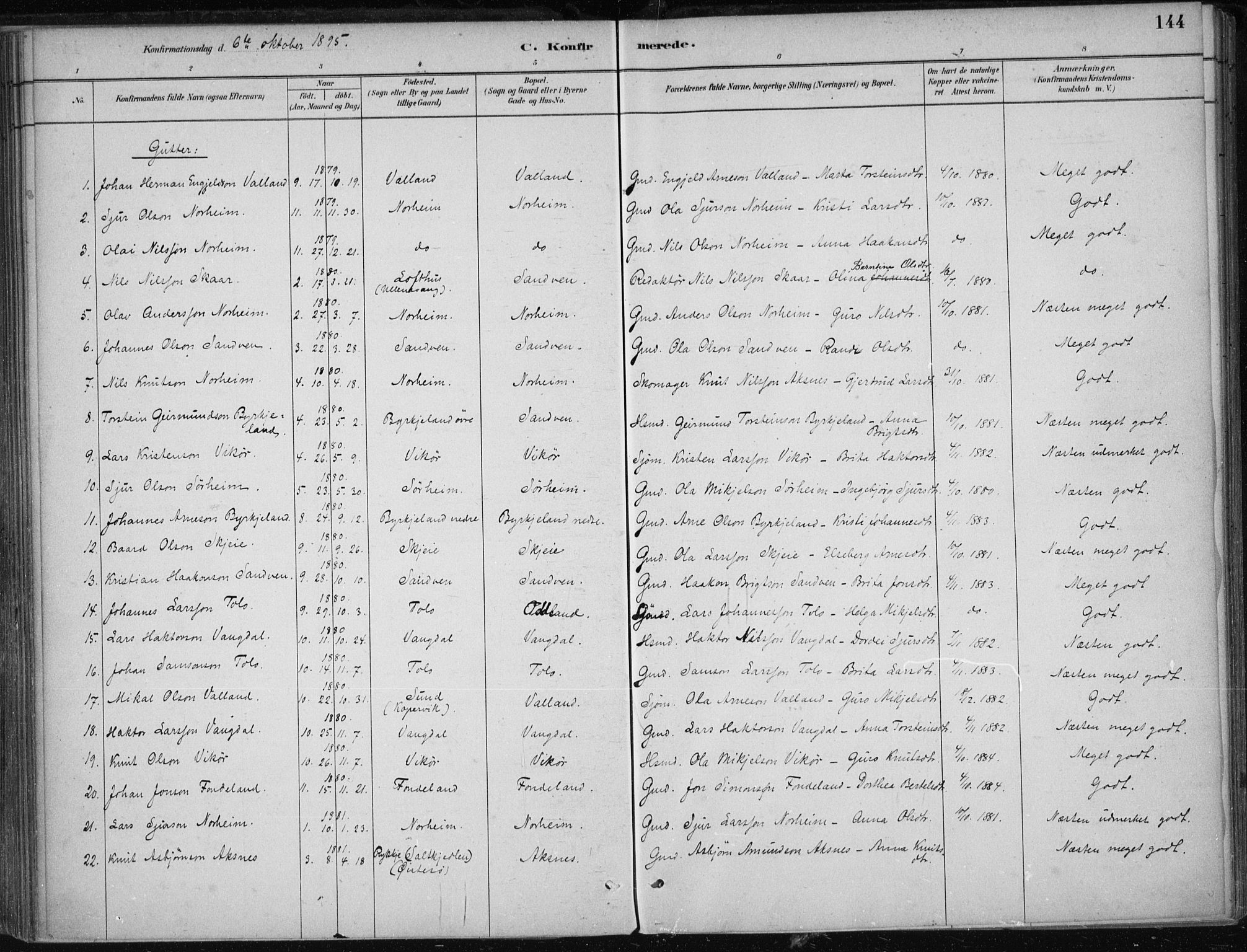 Kvam sokneprestembete, SAB/A-76201/H/Haa: Parish register (official) no. B  1, 1880-1908, p. 144