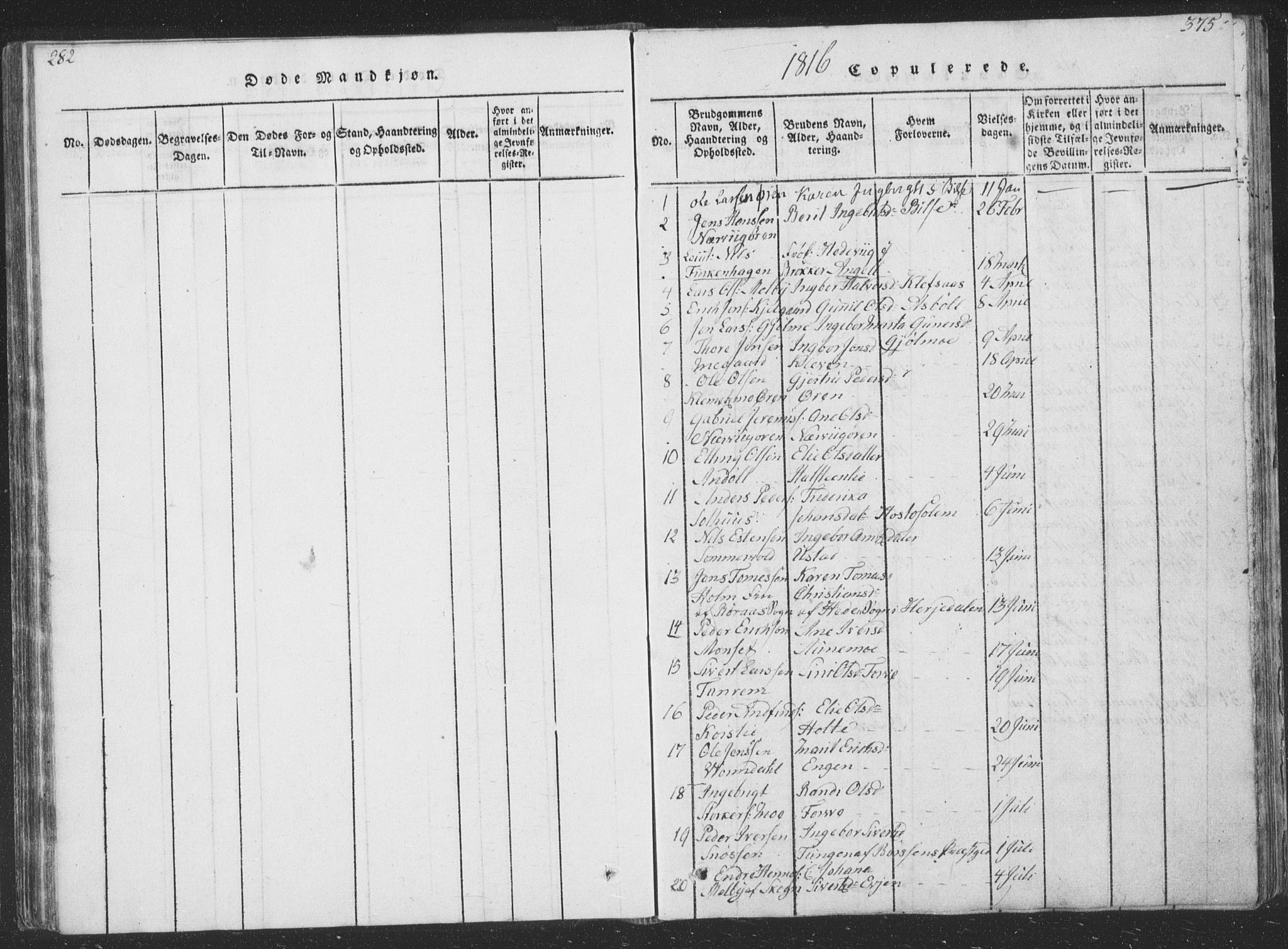 Ministerialprotokoller, klokkerbøker og fødselsregistre - Sør-Trøndelag, AV/SAT-A-1456/668/L0816: Parish register (copy) no. 668C05, 1816-1893, p. 374-375