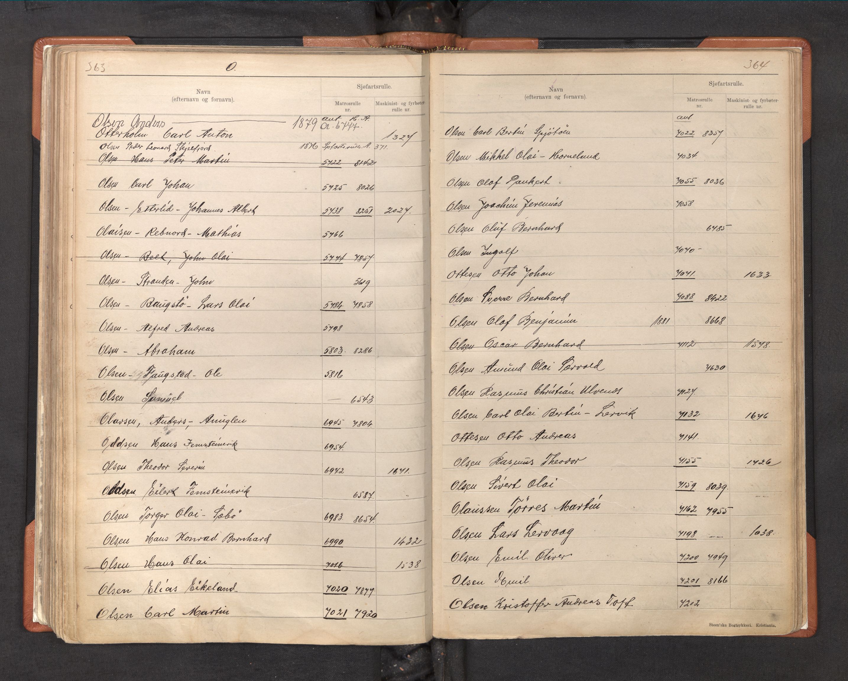 Innrulleringssjefen i Bergen, SAB/A-100050/F/Fa/L0003: Register til sjøfarts-annotasjonsrulle for Bergen krets, 1897-1919, p. 363-364