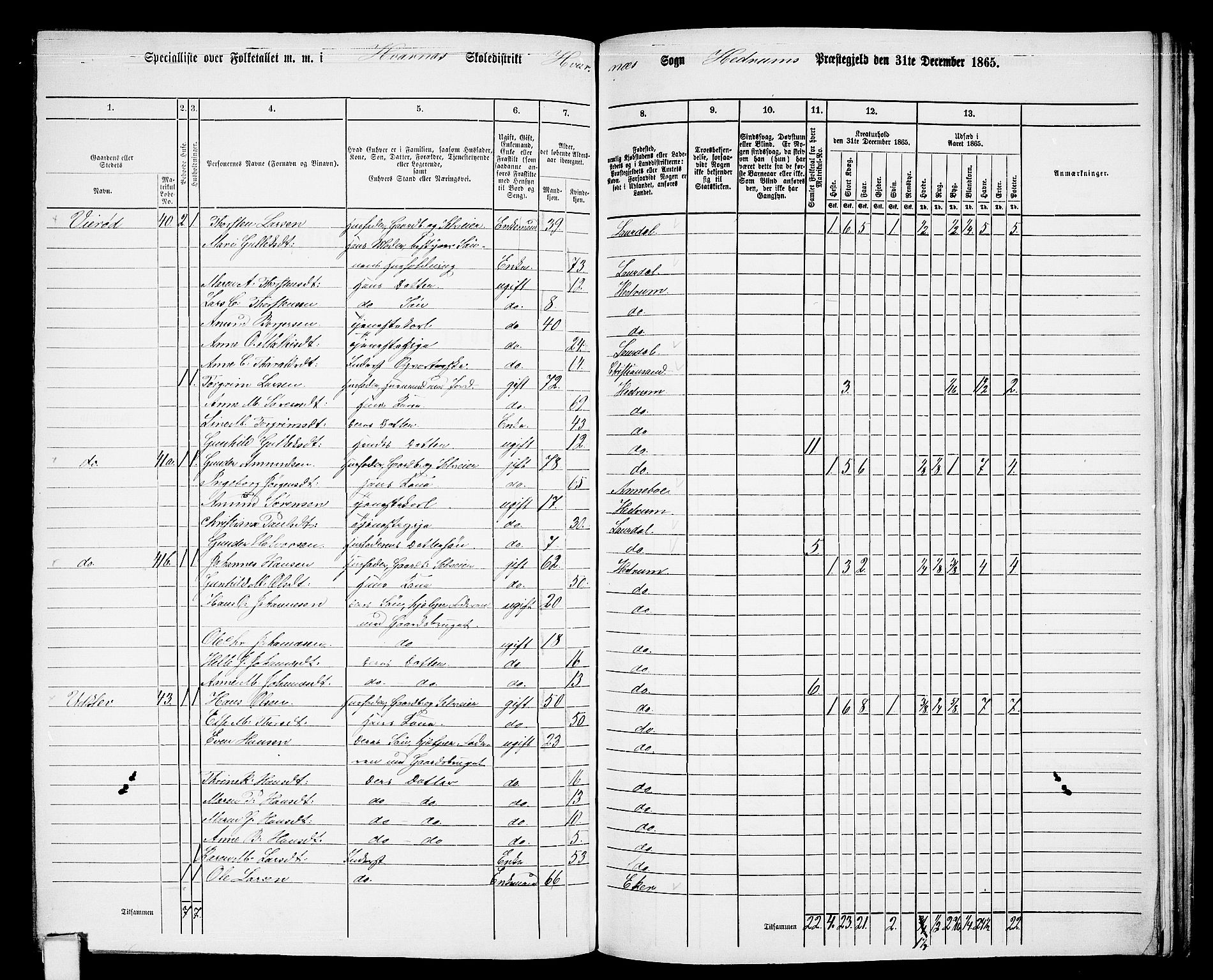 RA, 1865 census for Hedrum, 1865, p. 150