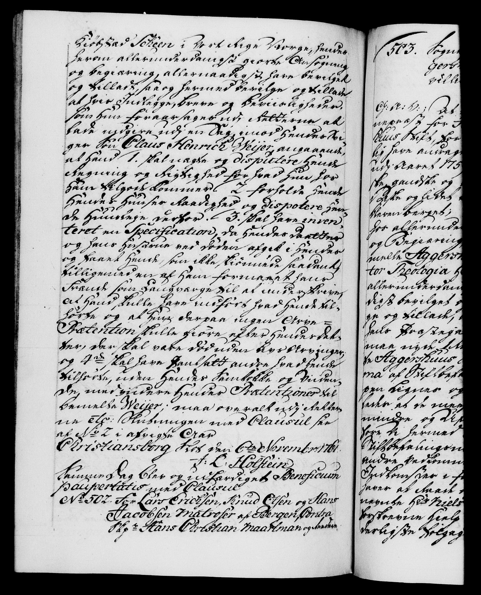 Danske Kanselli 1572-1799, AV/RA-EA-3023/F/Fc/Fca/Fcaa/L0041: Norske registre, 1760-1762, p. 569b