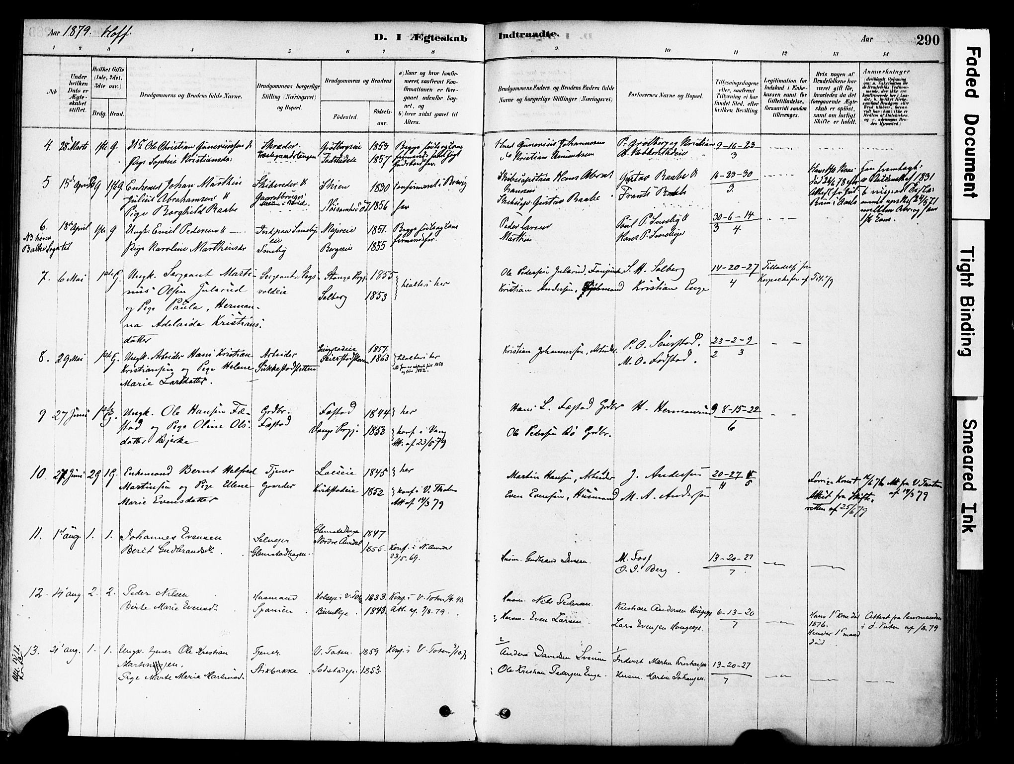 Østre Toten prestekontor, SAH/PREST-104/H/Ha/Haa/L0006: Parish register (official) no. 6 /1, 1878-1896, p. 290