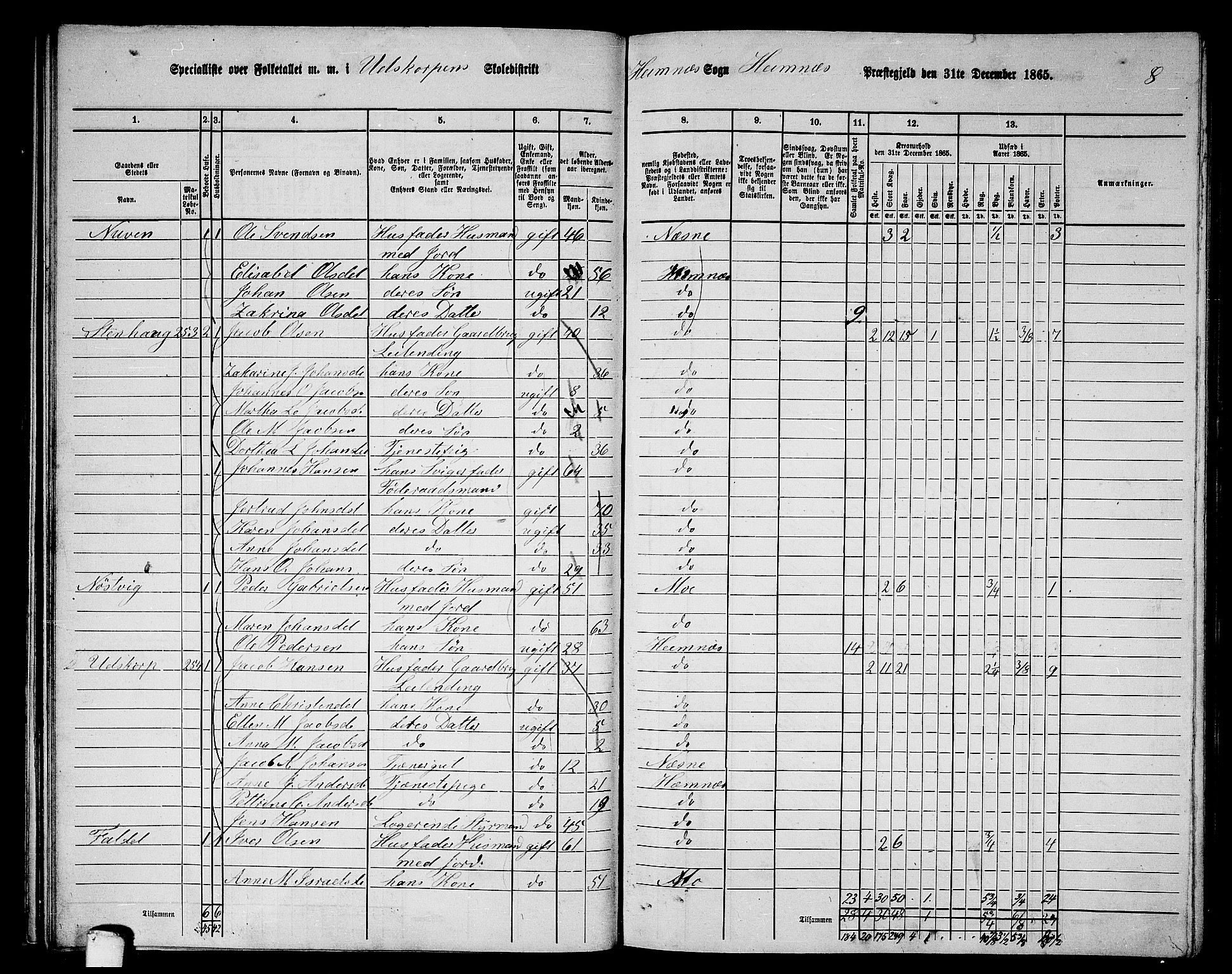 RA, 1865 census for Hemnes, 1865, p. 53