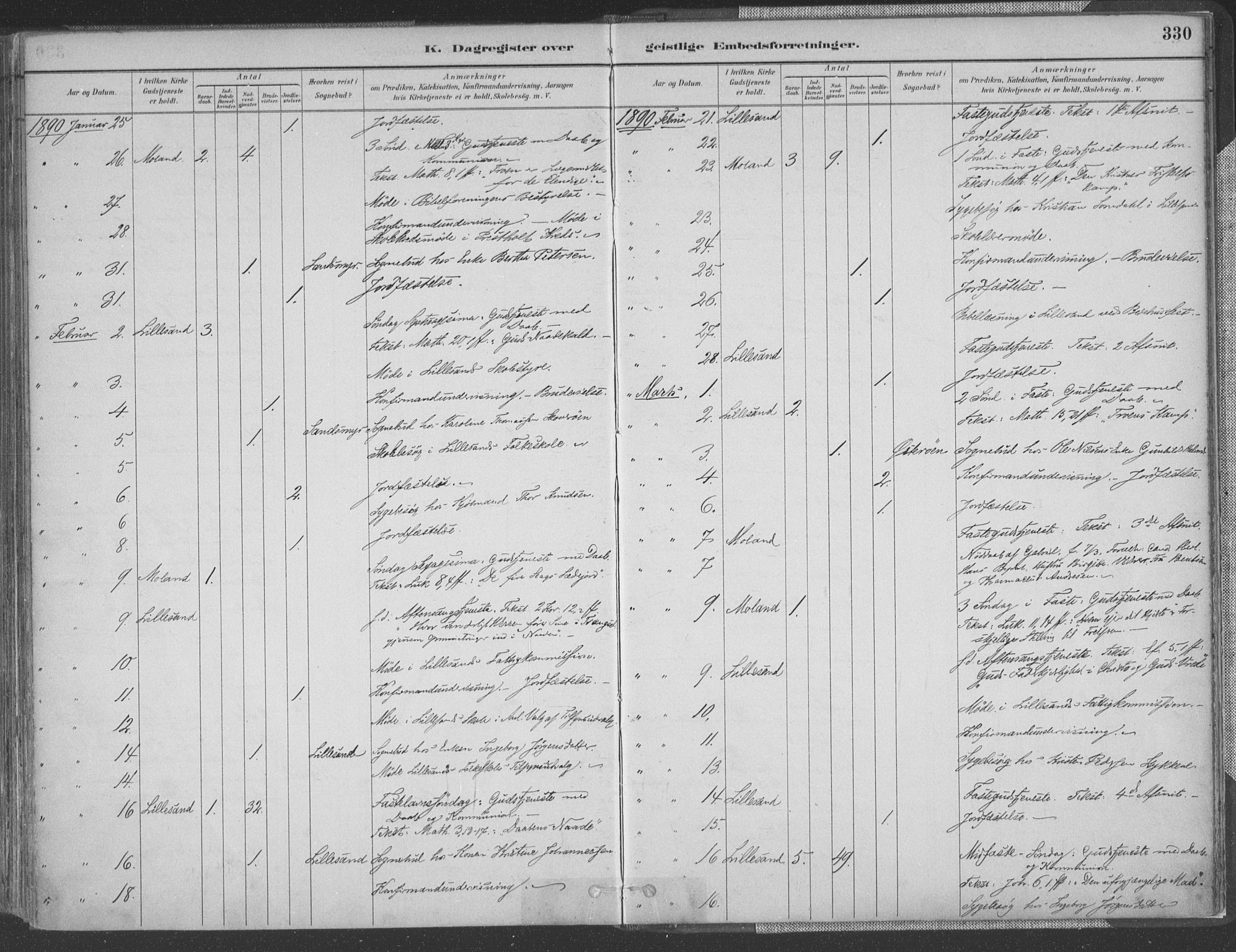 Vestre Moland sokneprestkontor, AV/SAK-1111-0046/F/Fa/Fab/L0009: Parish register (official) no. A 9, 1884-1899, p. 330