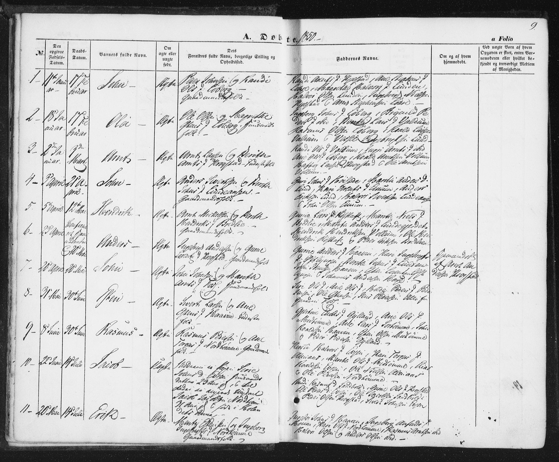 Ministerialprotokoller, klokkerbøker og fødselsregistre - Sør-Trøndelag, SAT/A-1456/692/L1103: Parish register (official) no. 692A03, 1849-1870, p. 9