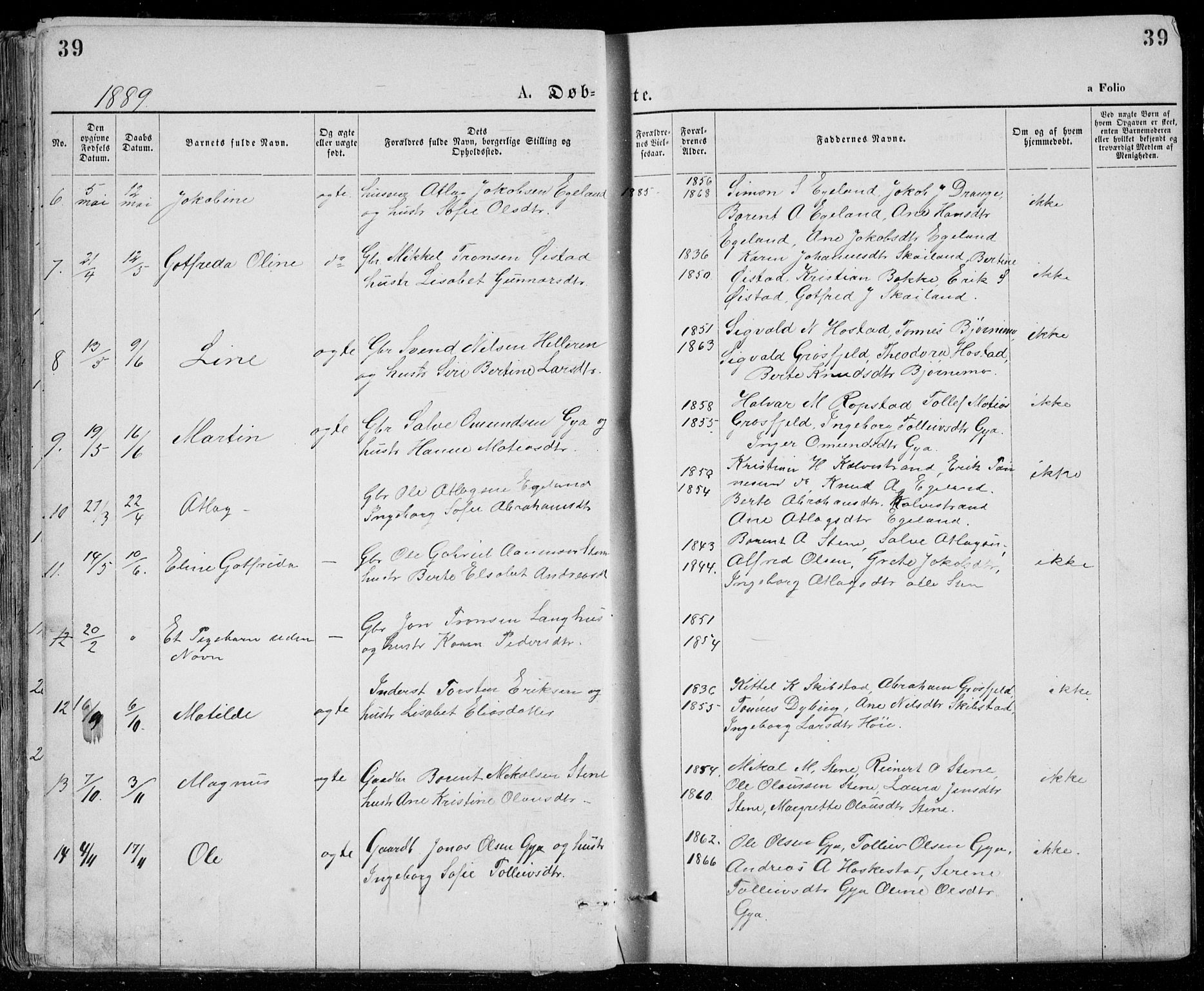 Lund sokneprestkontor, SAST/A-101809/S07/L0005: Parish register (copy) no. B 5, 1875-1889, p. 39