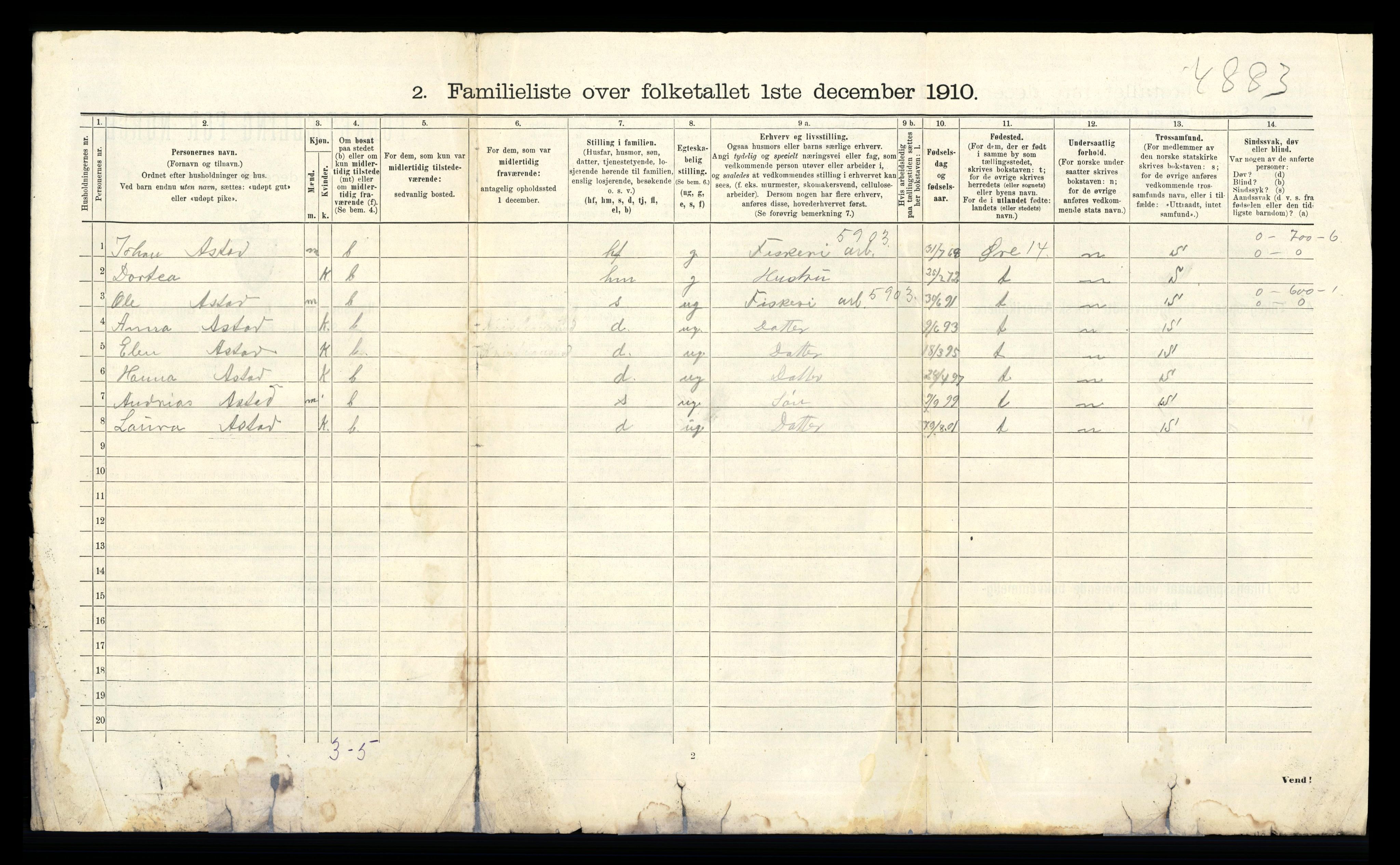 RA, 1910 census for Kristiansund, 1910, p. 4654