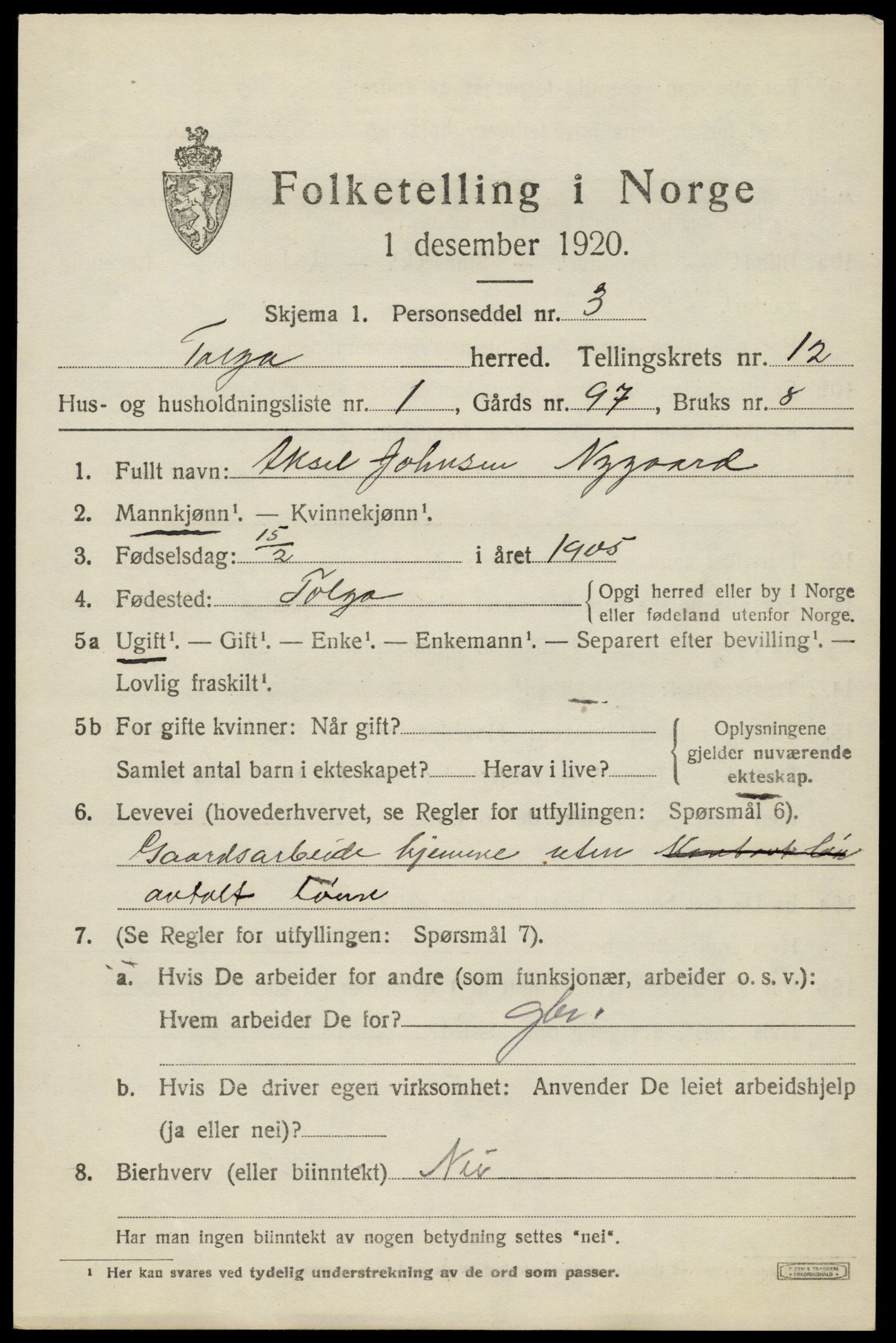 SAH, 1920 census for Tolga, 1920, p. 5513