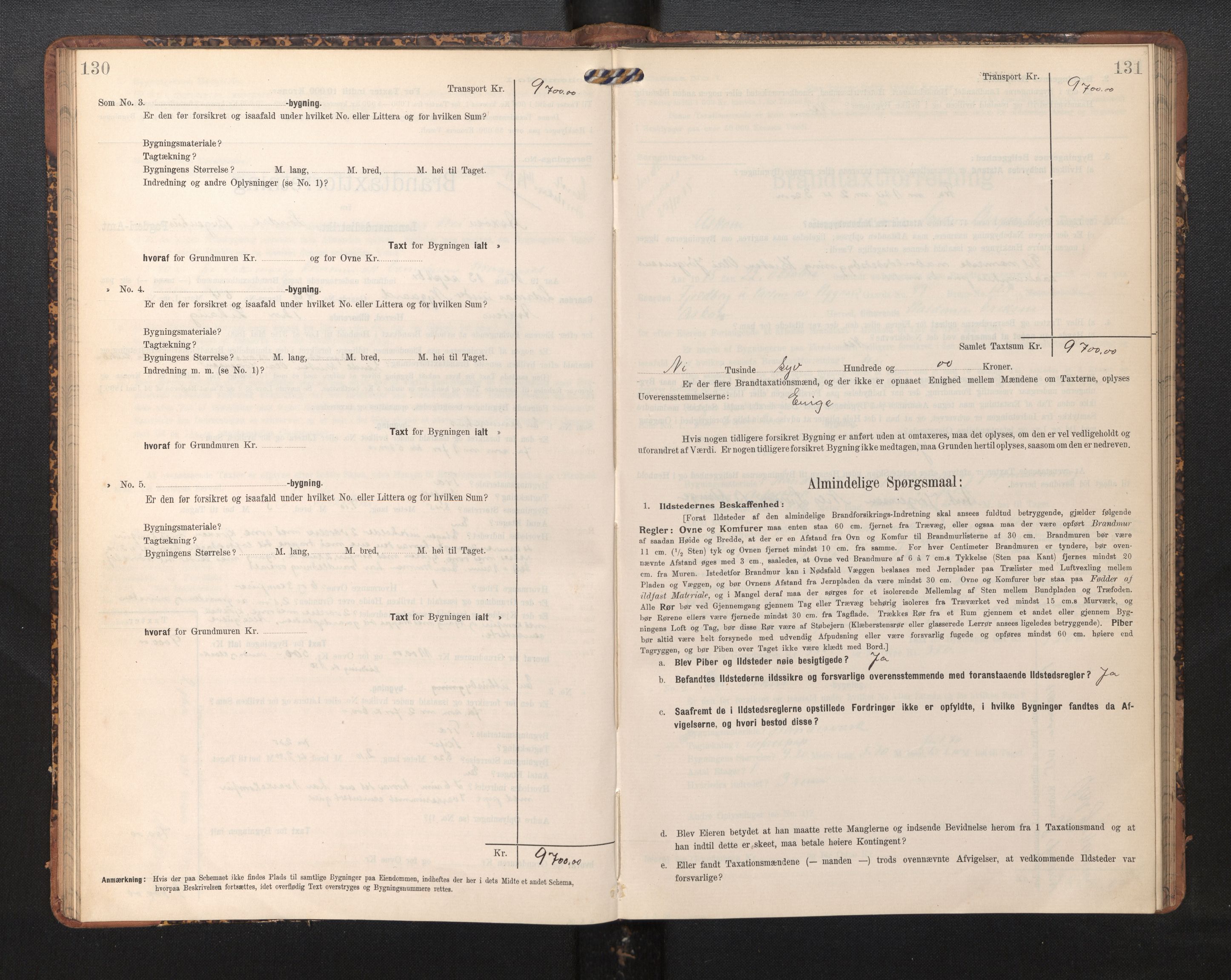 Lensmannen i Askøy, AV/SAB-A-31001/0012/L0006: Branntakstprotokoll, skjematakst, Laksevåg, 1907-1917, p. 130-131