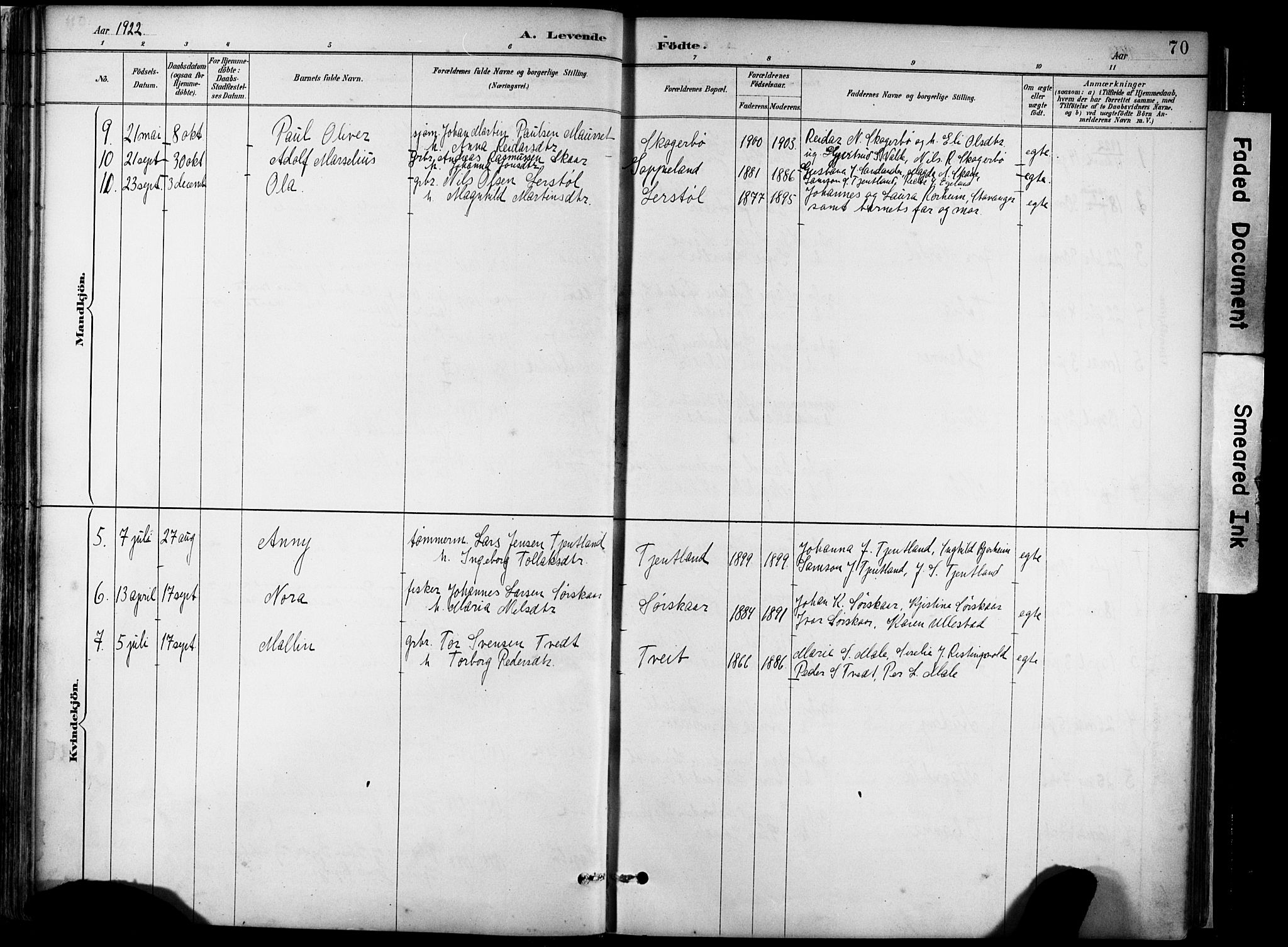 Hjelmeland sokneprestkontor, AV/SAST-A-101843/02/A/L0001: Parish register (official) no. A 16, 1887-1926, p. 70