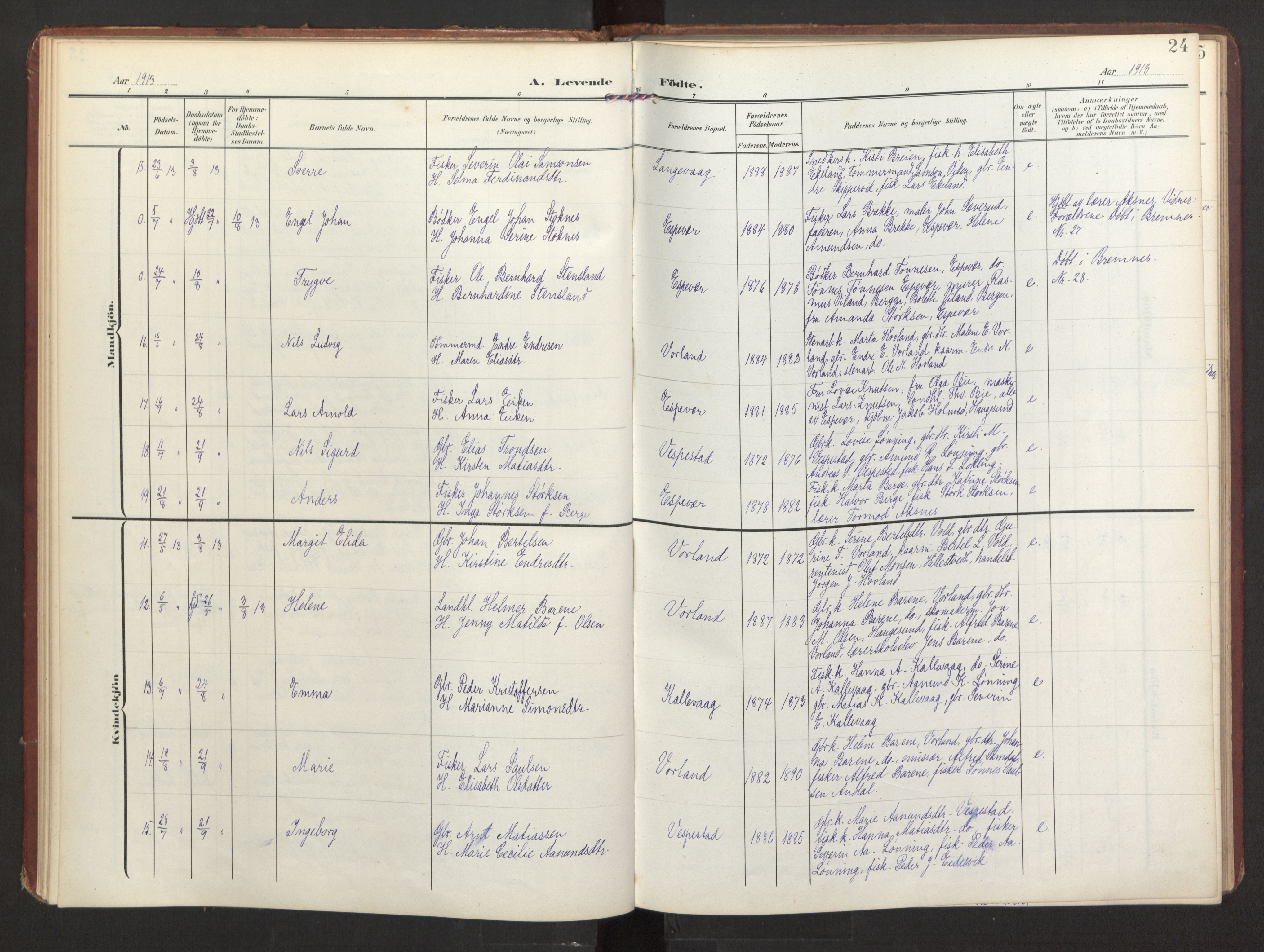 Finnås sokneprestembete, AV/SAB-A-99925/H/Ha/Haa/Haad/L0003: Parish register (official) no. D 3, 1907-1921, p. 24