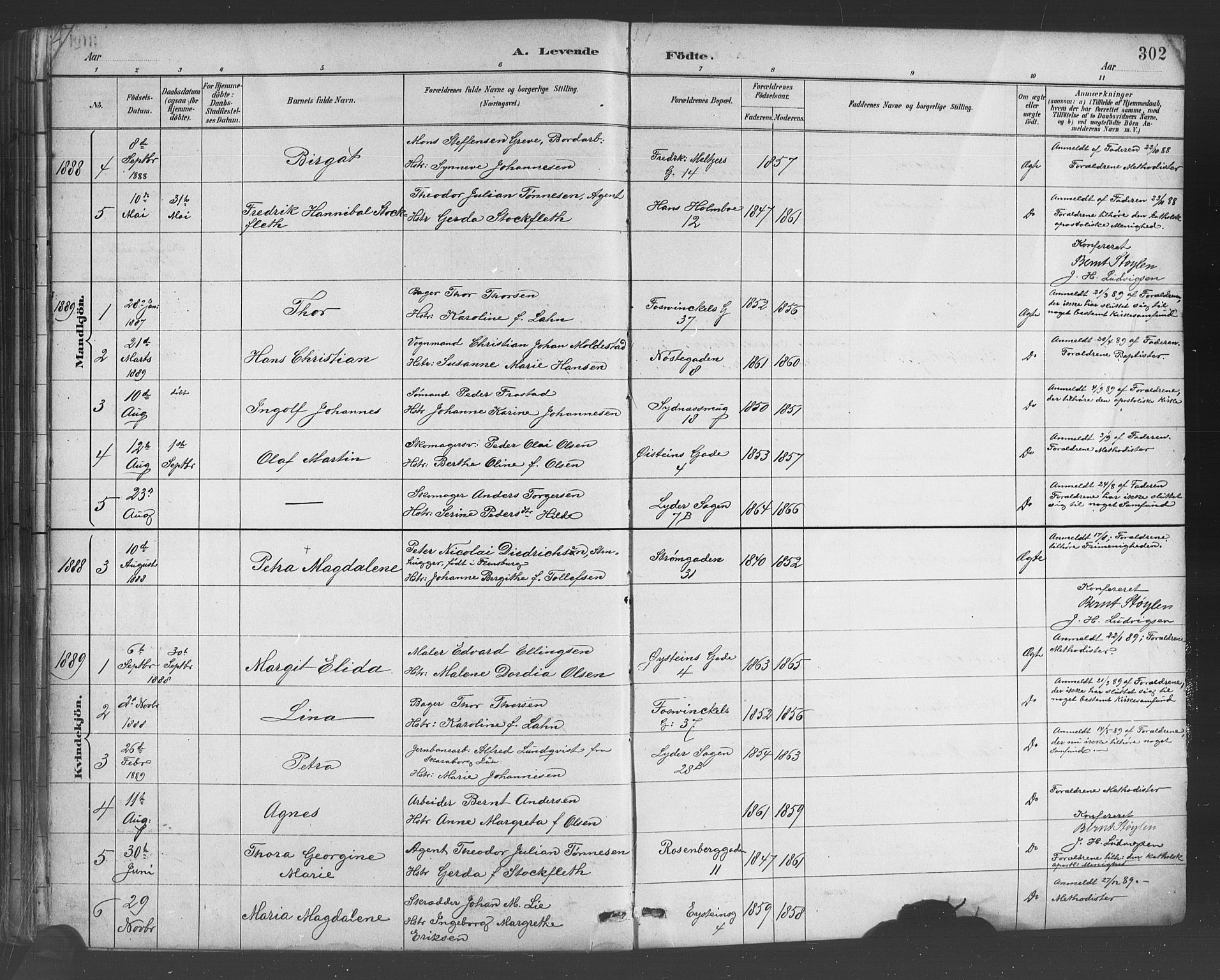Johanneskirken sokneprestembete, SAB/A-76001/H/Hab: Parish register (copy) no. A 1, 1885-1900, p. 302