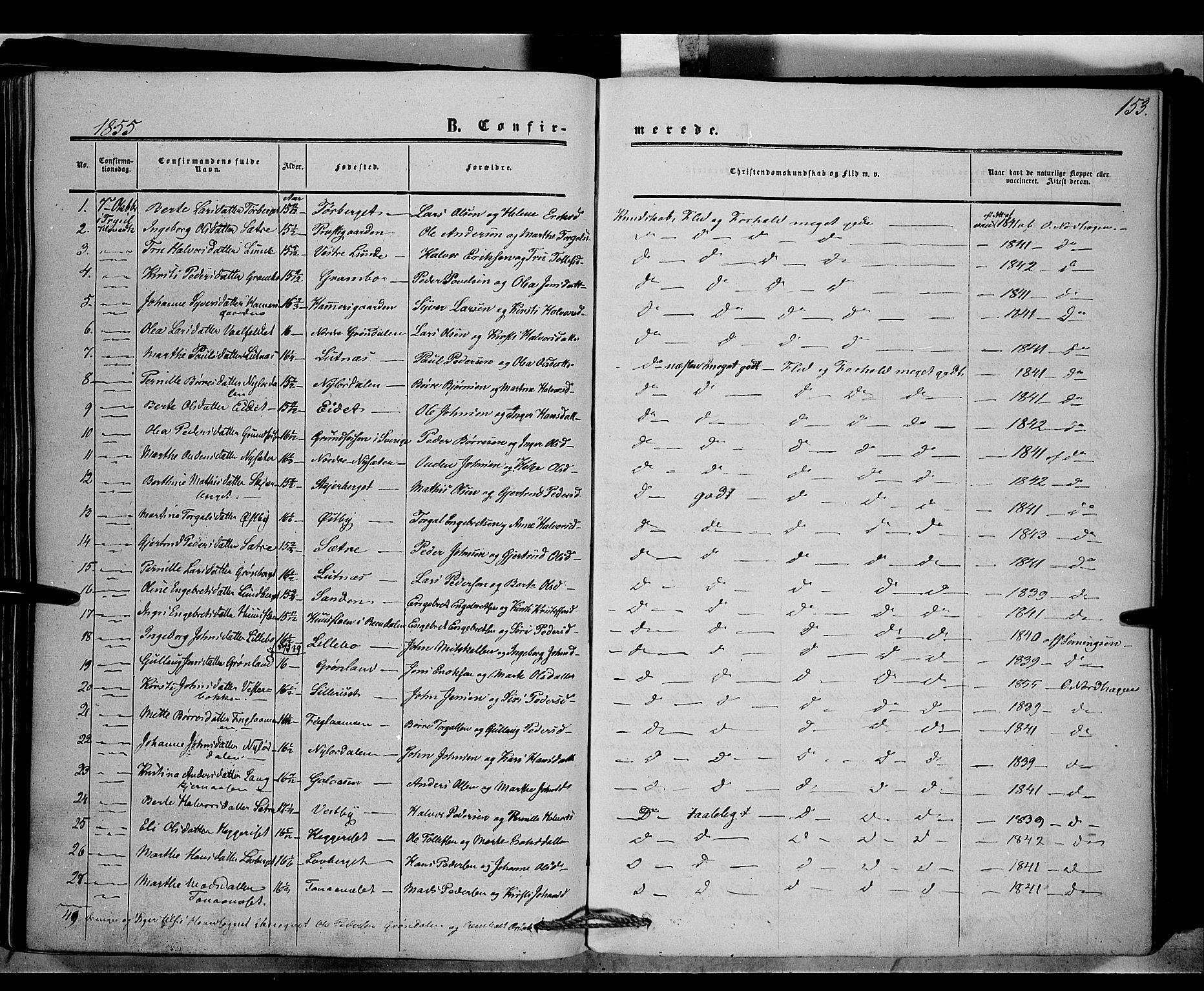 Trysil prestekontor, AV/SAH-PREST-046/H/Ha/Haa/L0005: Parish register (official) no. 5, 1851-1865, p. 153