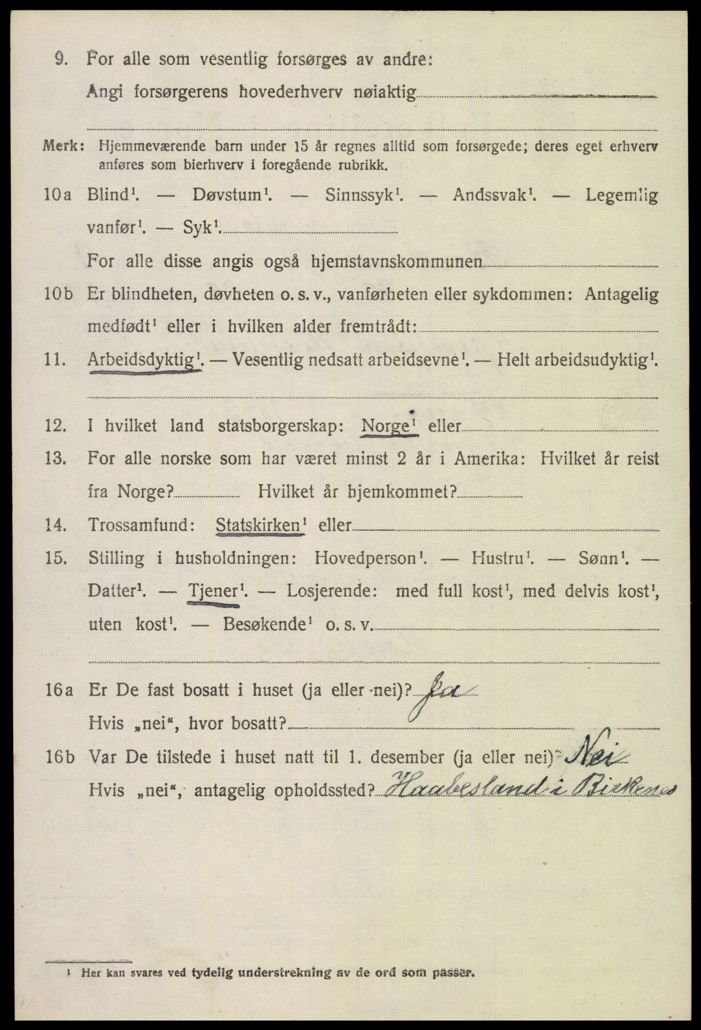 SAK, 1920 census for Birkenes, 1920, p. 3004