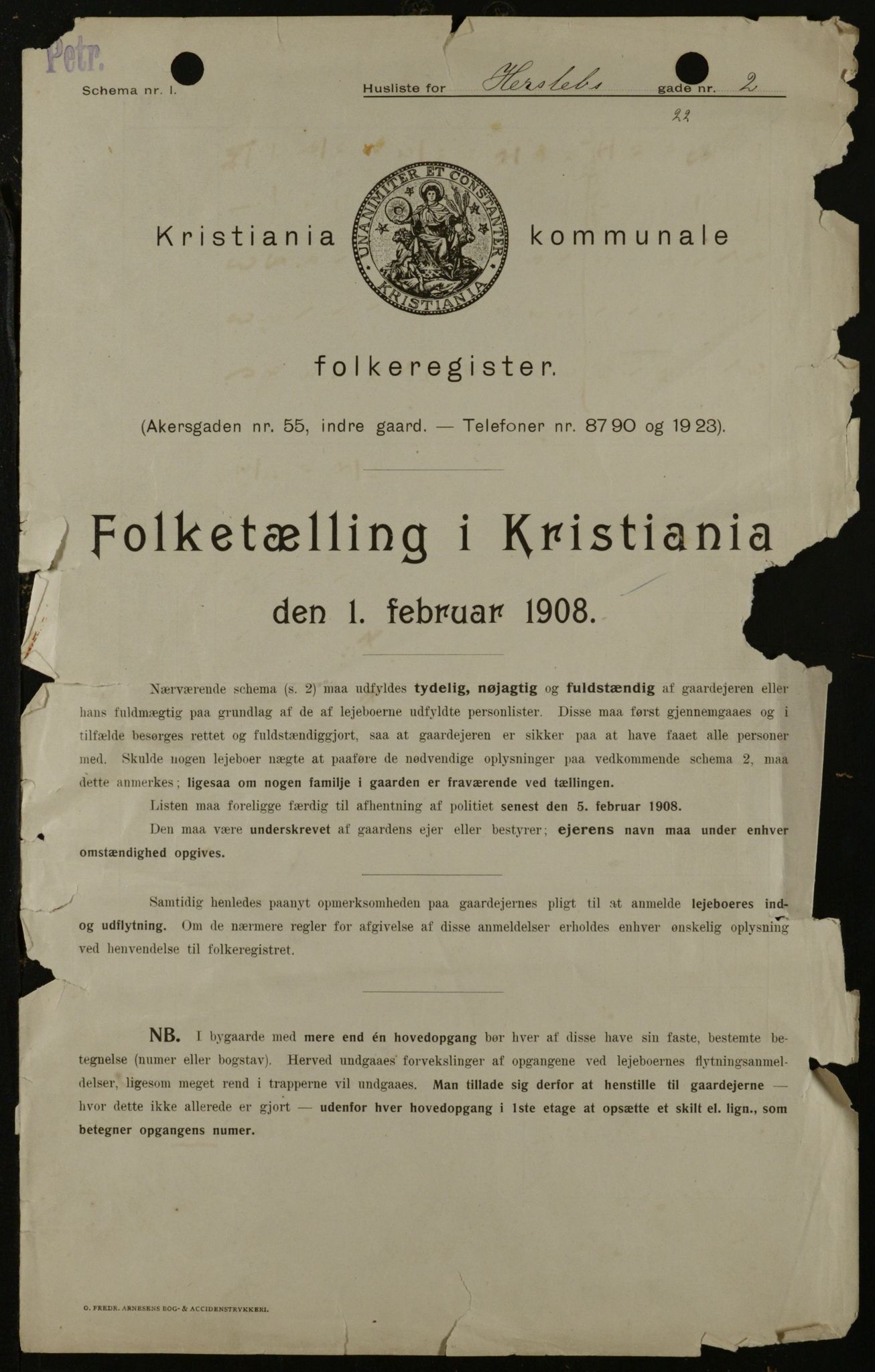 OBA, Municipal Census 1908 for Kristiania, 1908, p. 35153