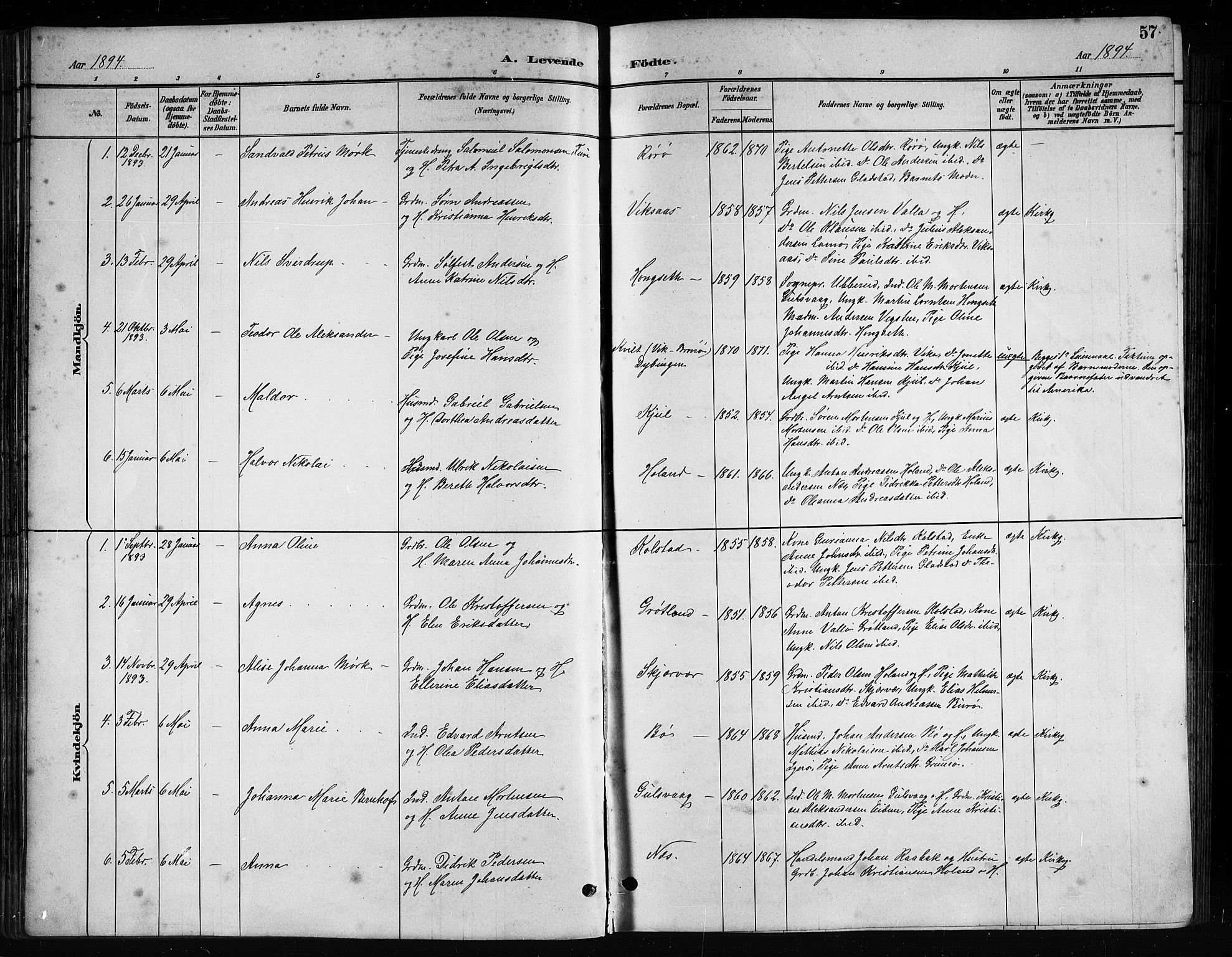 Ministerialprotokoller, klokkerbøker og fødselsregistre - Nordland, AV/SAT-A-1459/816/L0253: Parish register (copy) no. 816C03, 1886-1905, p. 57