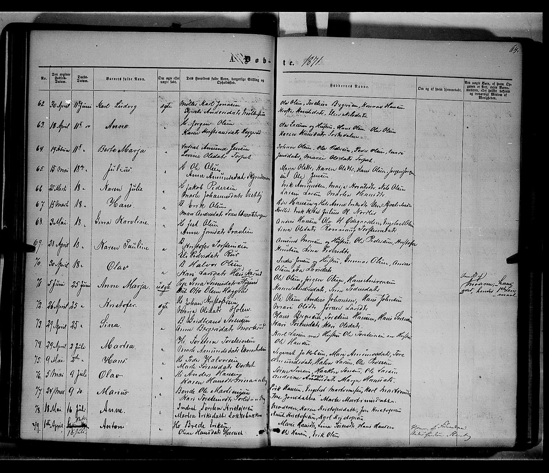 Nord-Odal prestekontor, AV/SAH-PREST-032/H/Ha/Haa/L0004: Parish register (official) no. 4, 1866-1873, p. 64