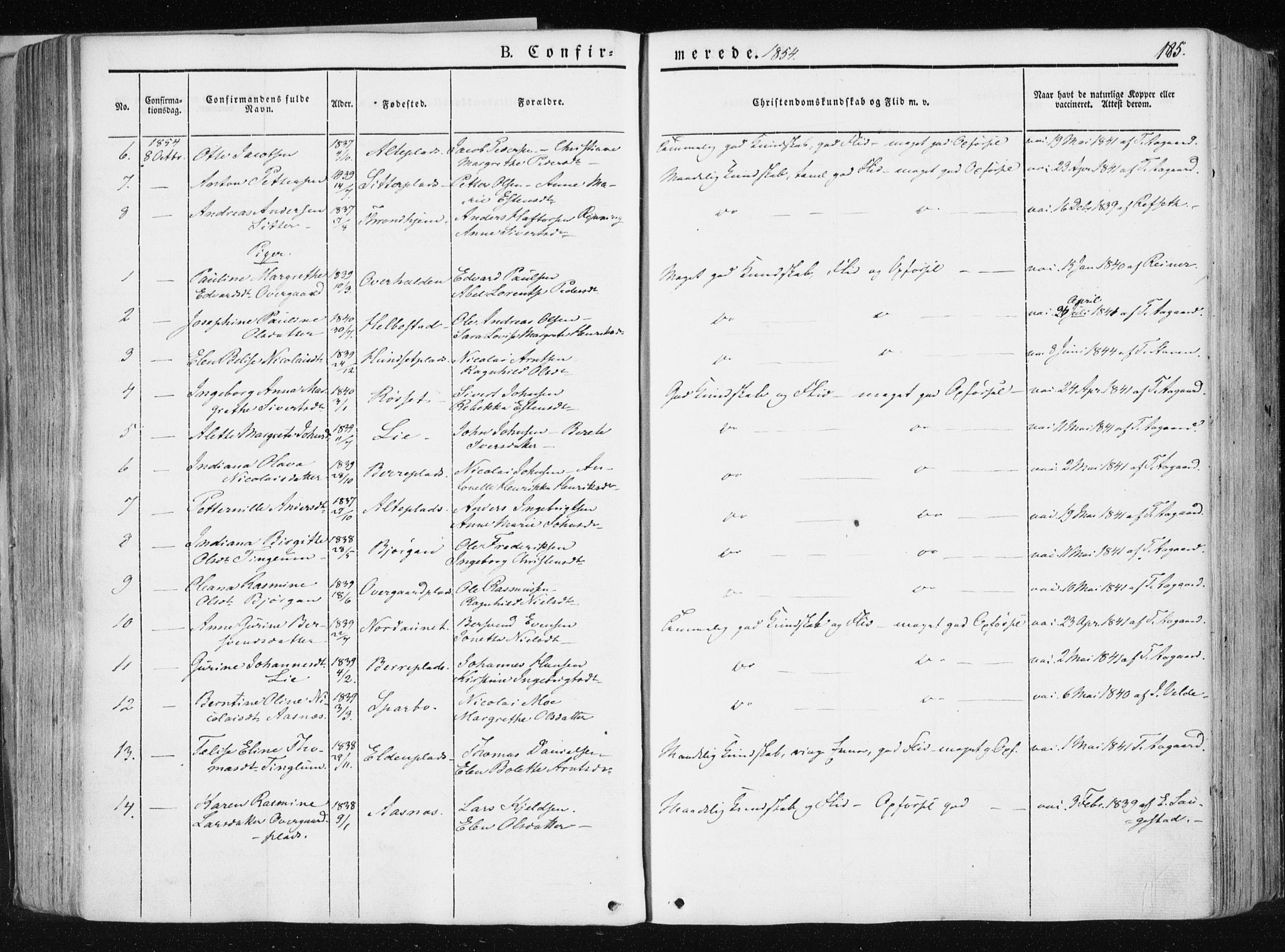 Ministerialprotokoller, klokkerbøker og fødselsregistre - Nord-Trøndelag, SAT/A-1458/741/L0393: Parish register (official) no. 741A07, 1849-1863, p. 185
