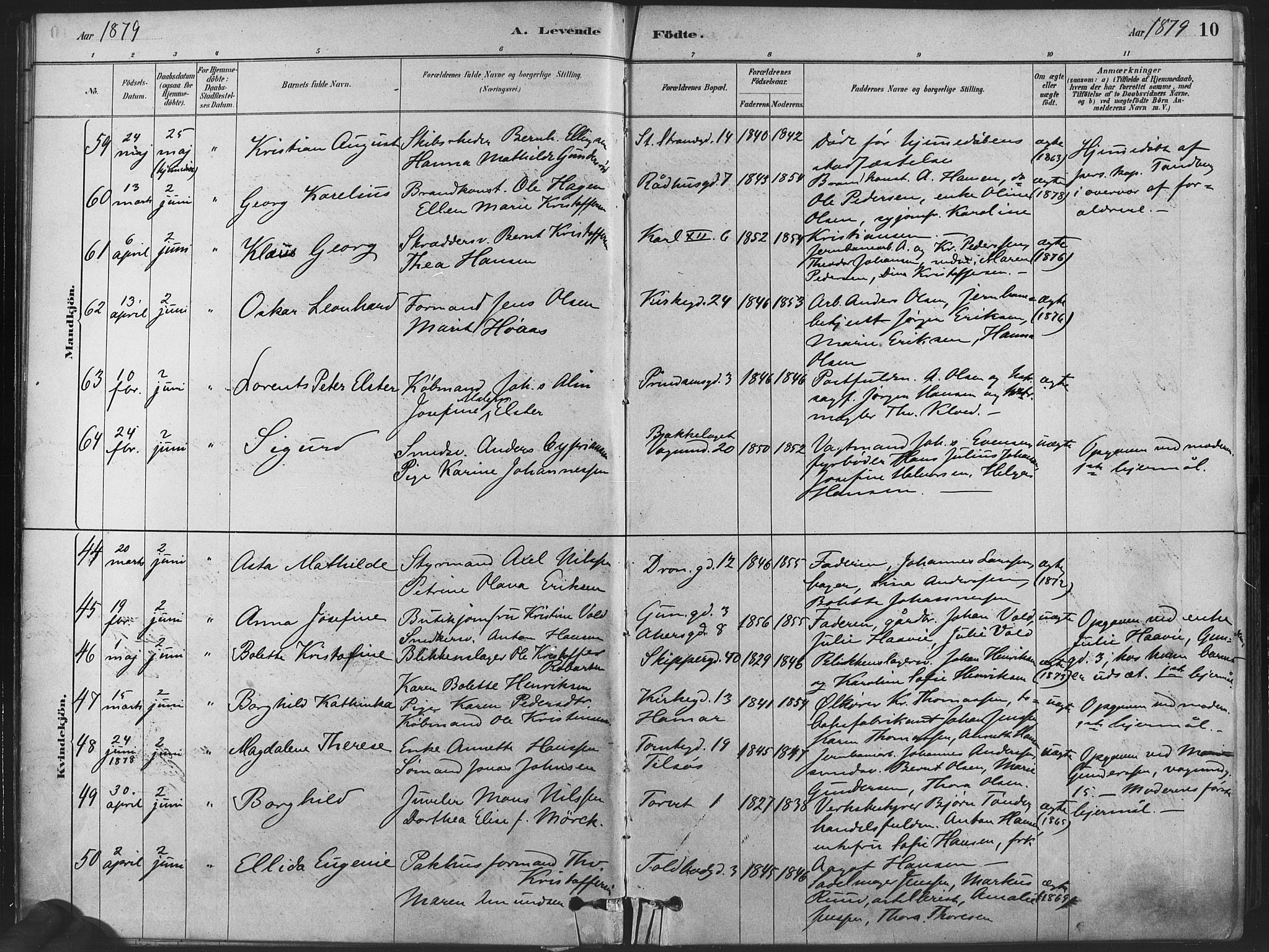 Oslo domkirke Kirkebøker, SAO/A-10752/F/Fa/L0029: Parish register (official) no. 29, 1879-1892, p. 10