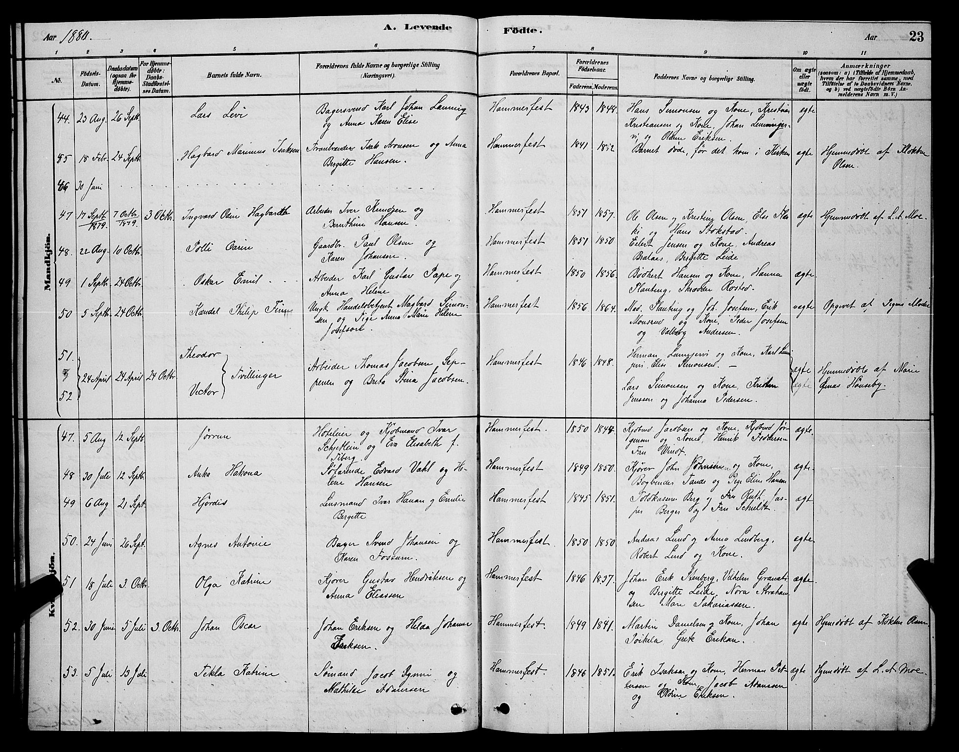 Hammerfest sokneprestkontor, AV/SATØ-S-1347/H/Hb/L0006.klokk: Parish register (copy) no. 6, 1876-1884, p. 23