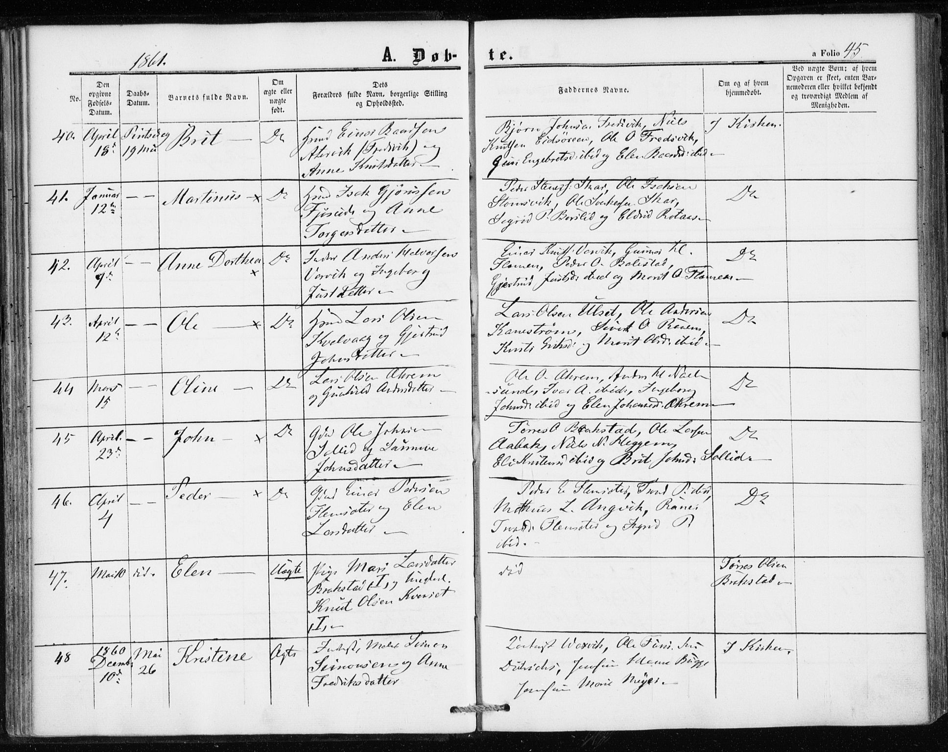 Ministerialprotokoller, klokkerbøker og fødselsregistre - Møre og Romsdal, AV/SAT-A-1454/586/L0985: Parish register (official) no. 586A11, 1857-1866, p. 45