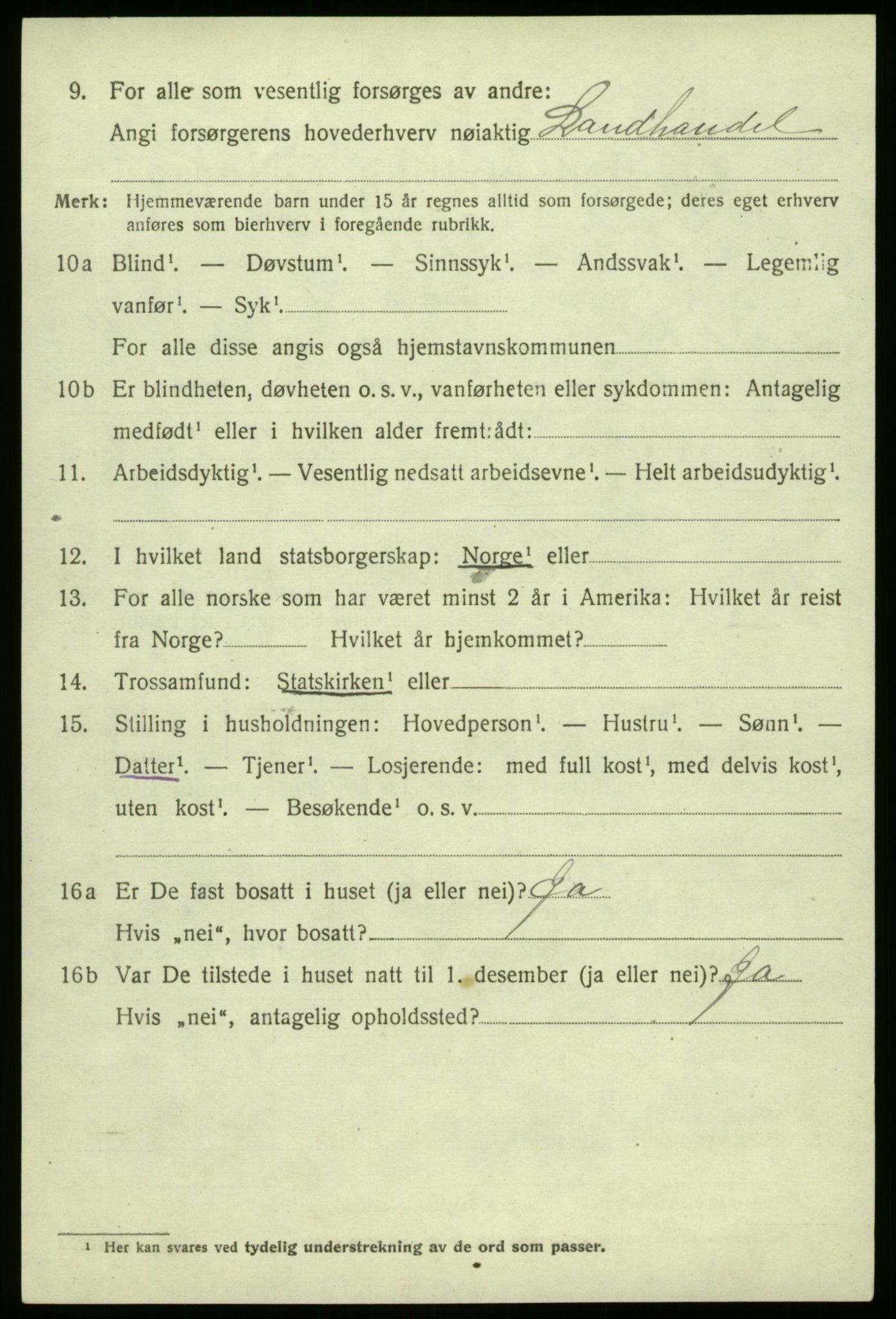 SAB, 1920 census for Jostedal, 1920, p. 1531