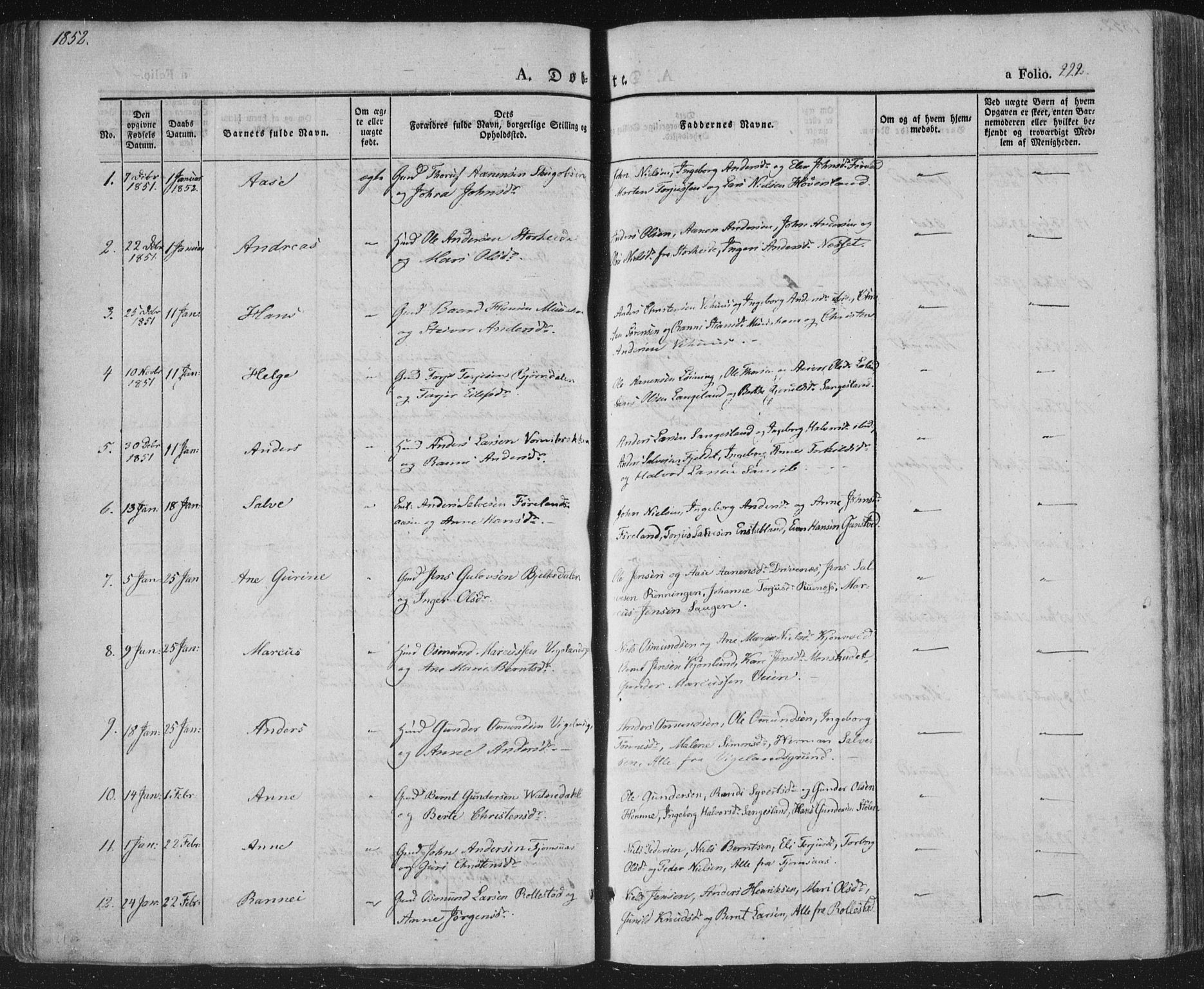 Vennesla sokneprestkontor, SAK/1111-0045/Fa/Fac/L0004: Parish register (official) no. A 4, 1834-1855, p. 222