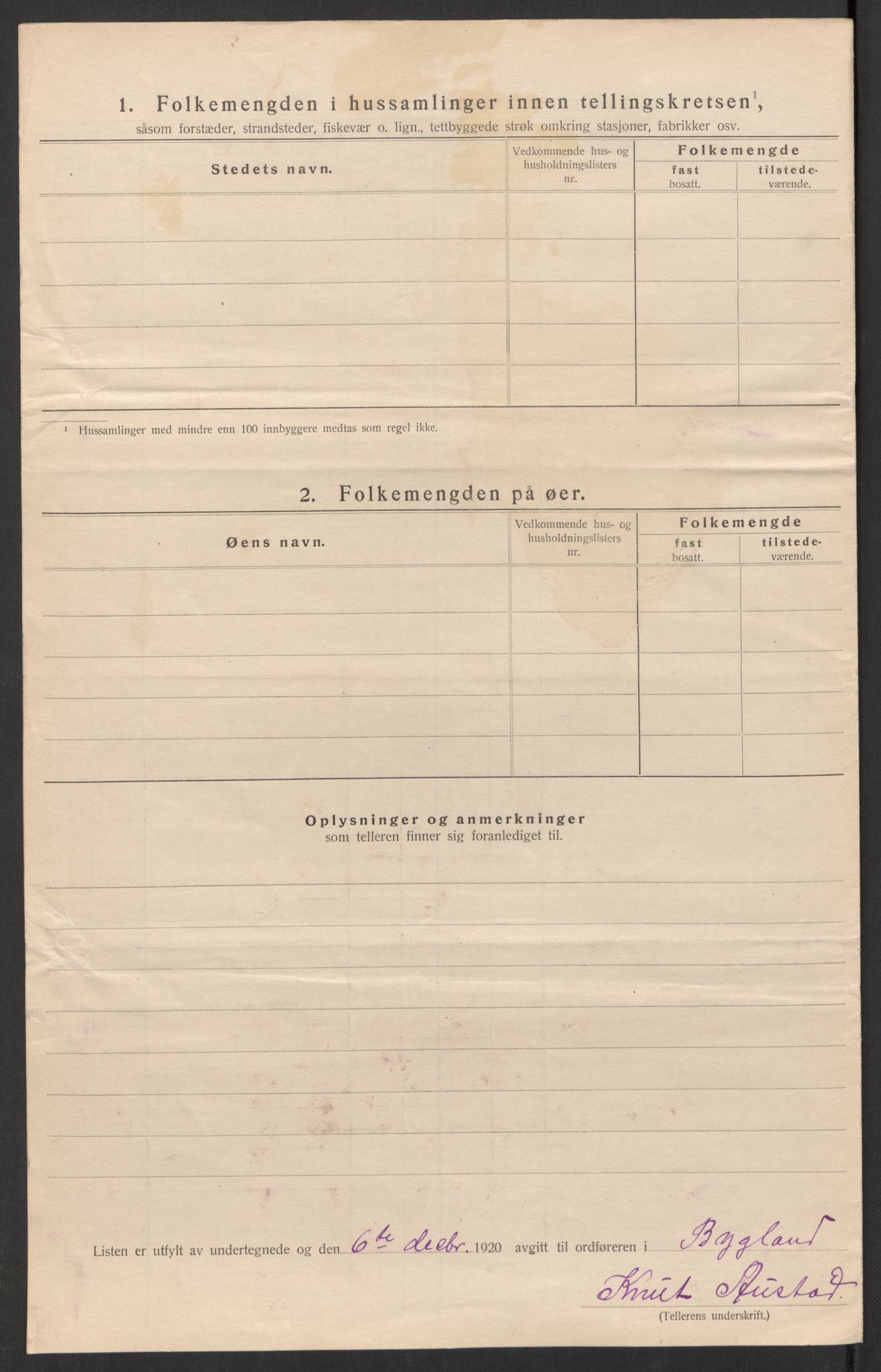 SAK, 1920 census for Bygland, 1920, p. 26