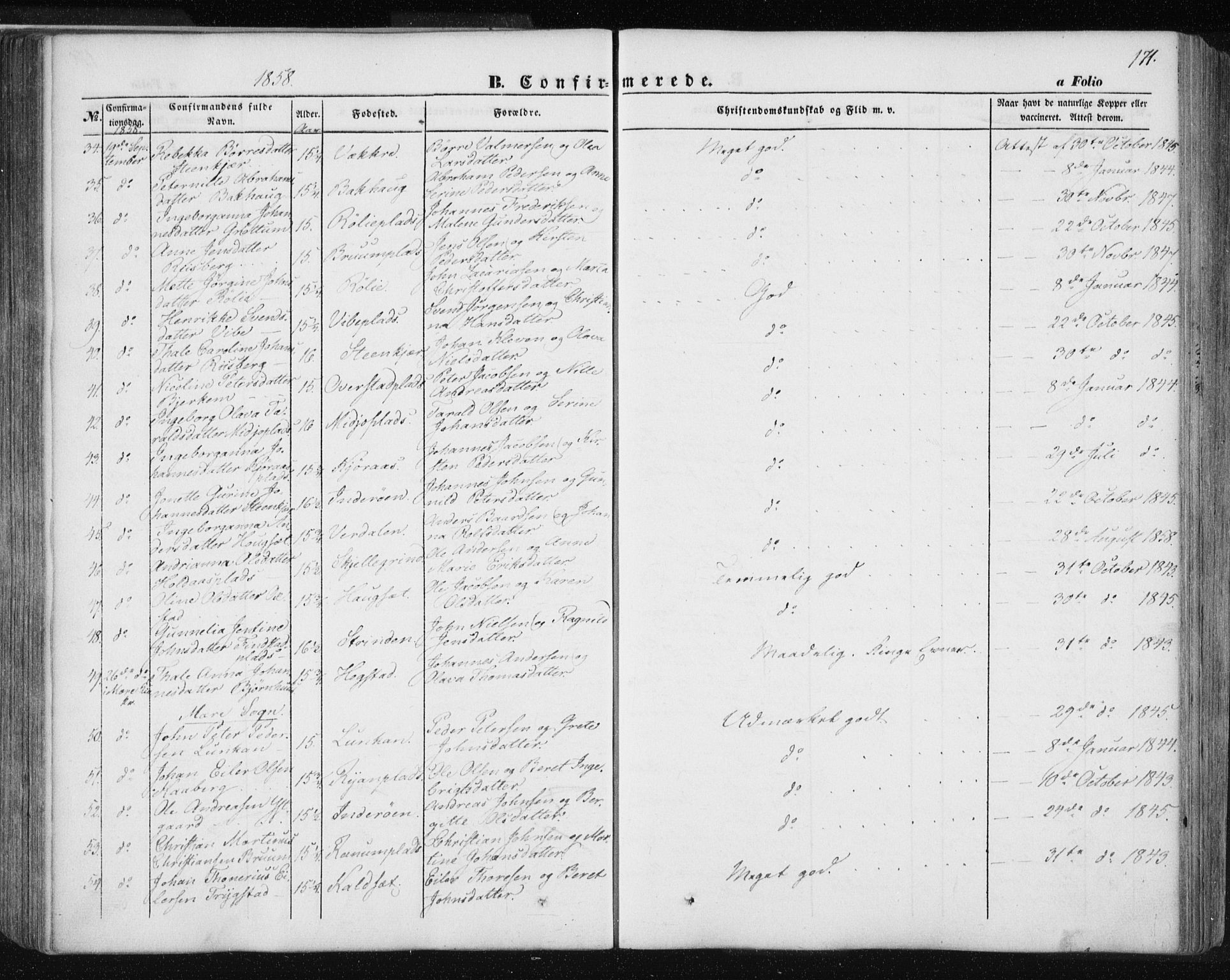 Ministerialprotokoller, klokkerbøker og fødselsregistre - Nord-Trøndelag, AV/SAT-A-1458/735/L0342: Parish register (official) no. 735A07 /1, 1849-1862, p. 171