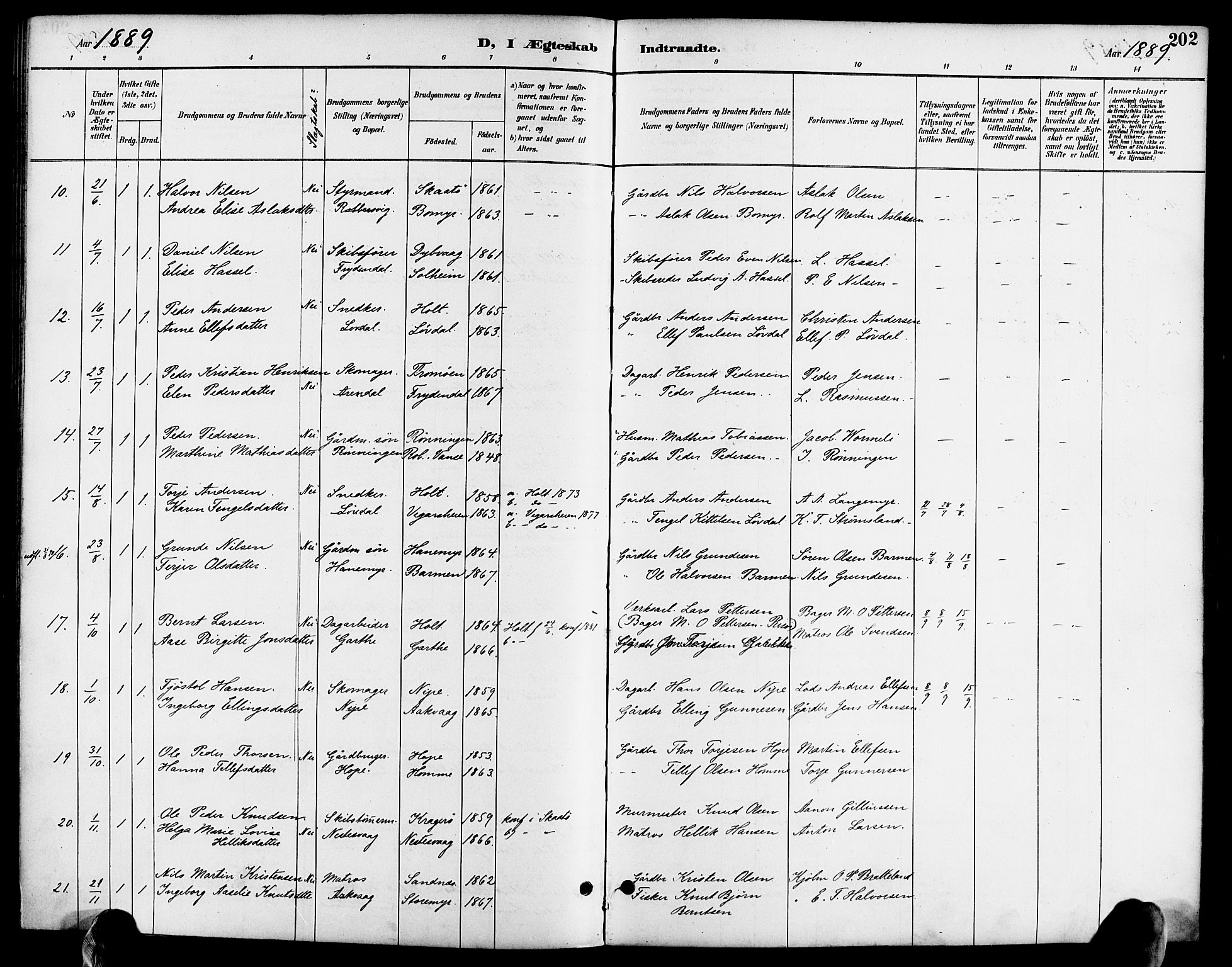 Søndeled sokneprestkontor, SAK/1111-0038/F/Fa/L0005: Parish register (official) no. A 5, 1889-1899, p. 202