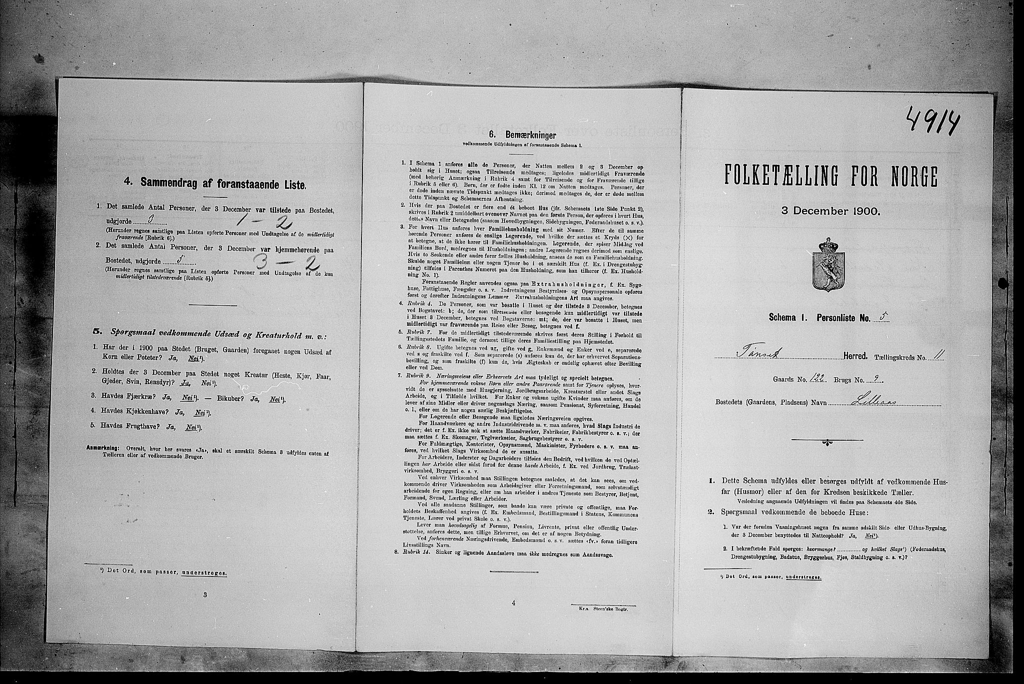 SAH, 1900 census for Tynset, 1900, p. 1008