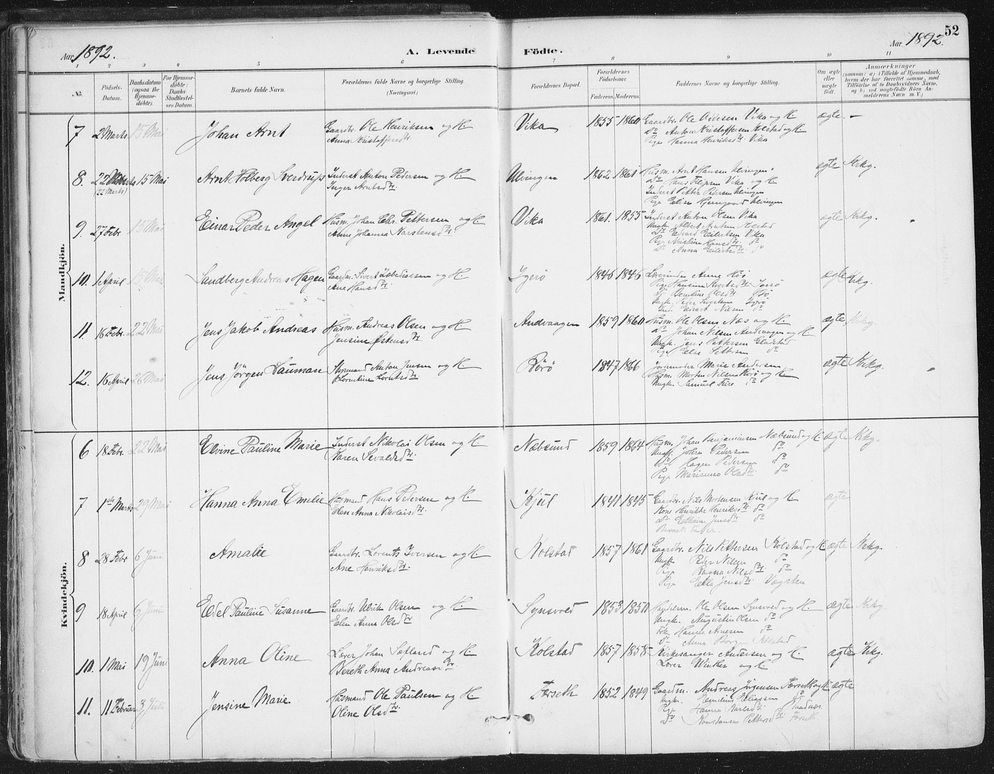 Ministerialprotokoller, klokkerbøker og fødselsregistre - Nordland, AV/SAT-A-1459/816/L0244: Parish register (official) no. 816A10, 1886-1903, p. 52