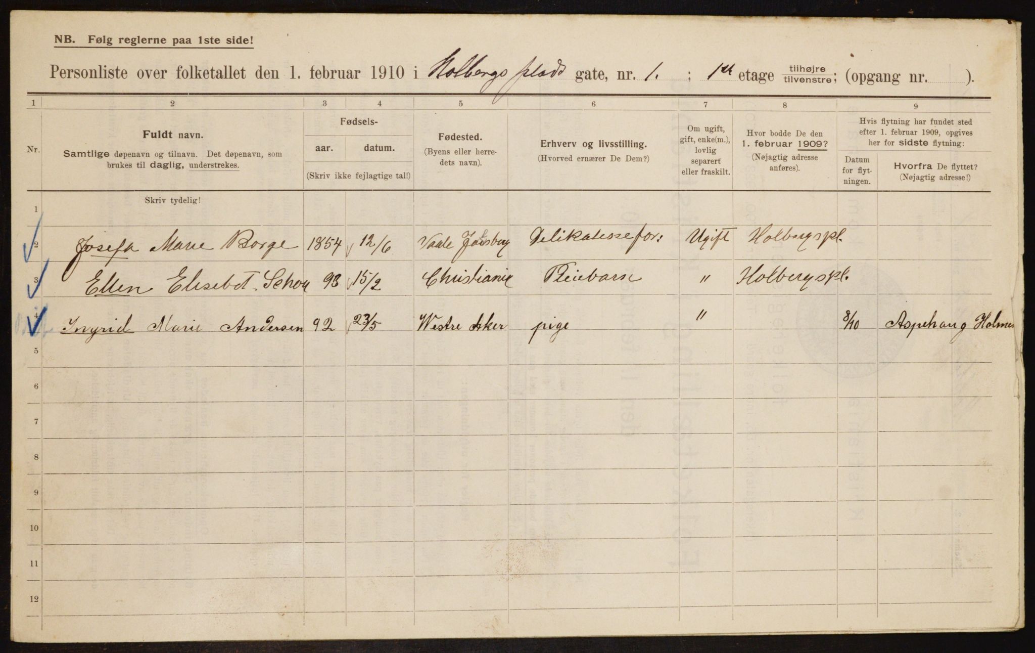 OBA, Municipal Census 1910 for Kristiania, 1910, p. 39764