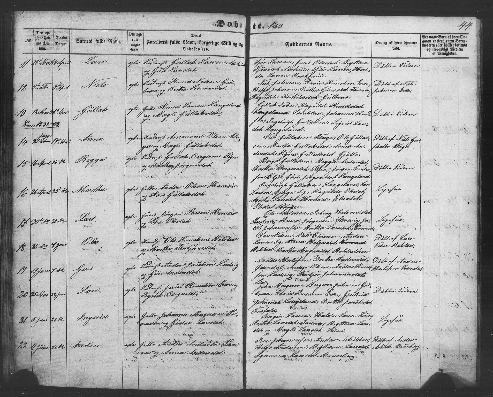 Evanger sokneprestembete, SAB/A-99924: Parish register (copy) no. A 1, 1855-1864, p. 44