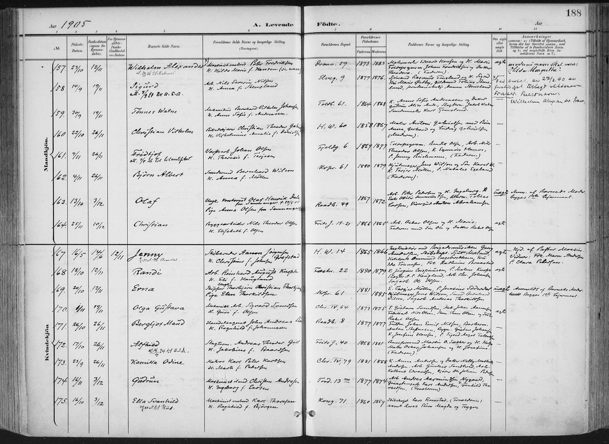 Kristiansand domprosti, AV/SAK-1112-0006/F/Fa/L0021: Parish register (official) no. A 20, 1898-1908, p. 188