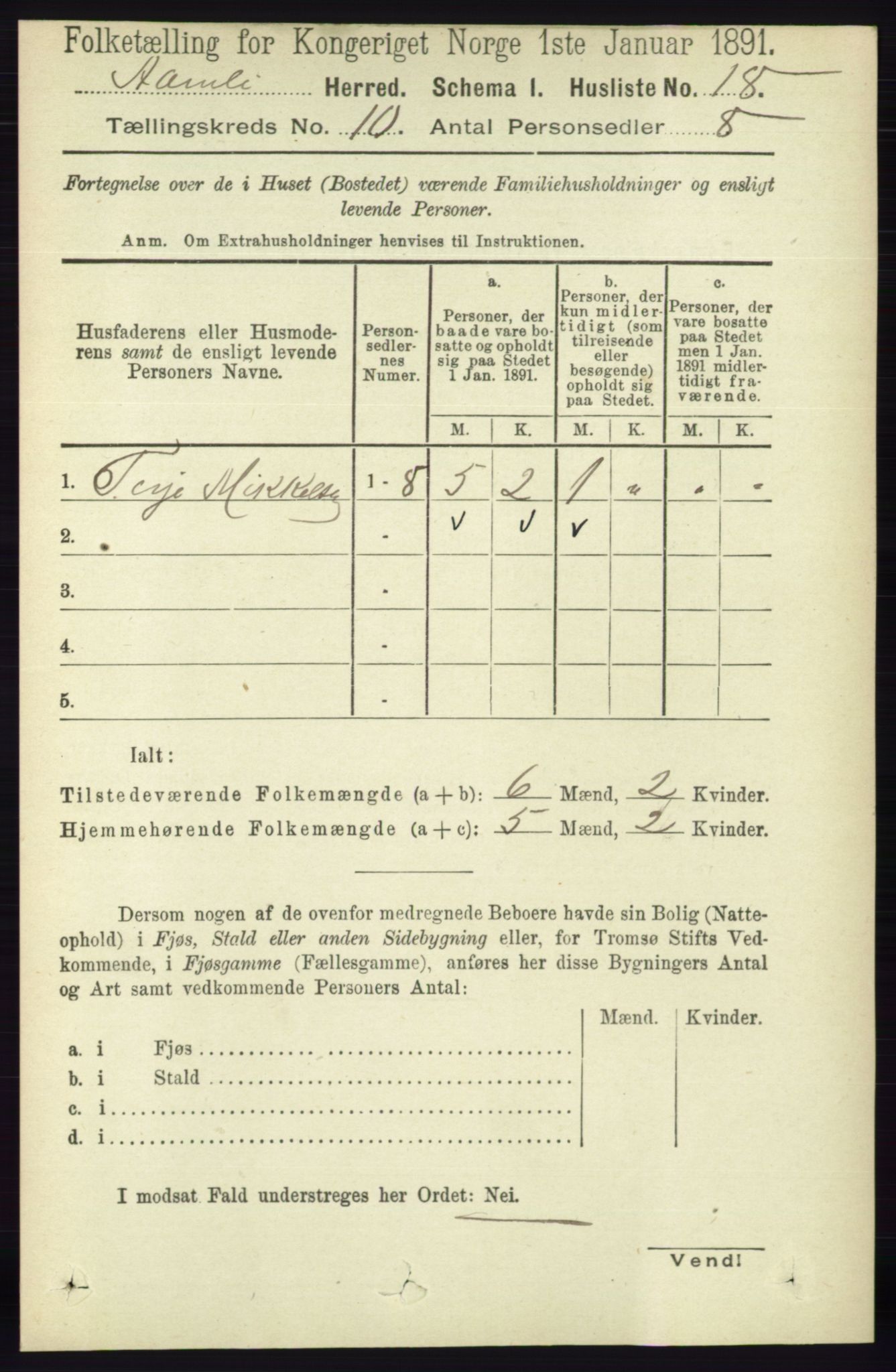 RA, 1891 census for 0929 Åmli, 1891, p. 1663