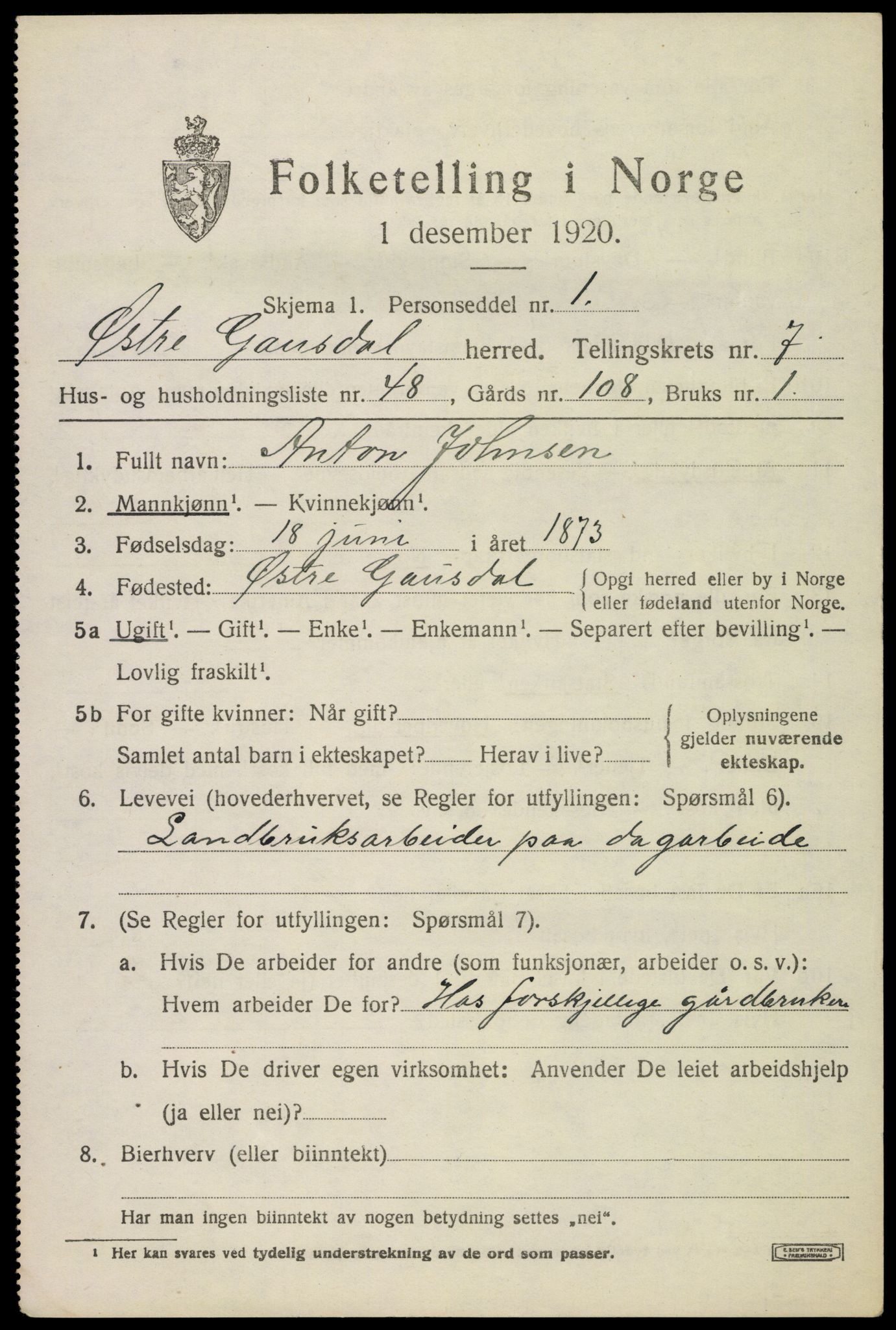 SAH, 1920 census for Østre Gausdal, 1920, p. 4556