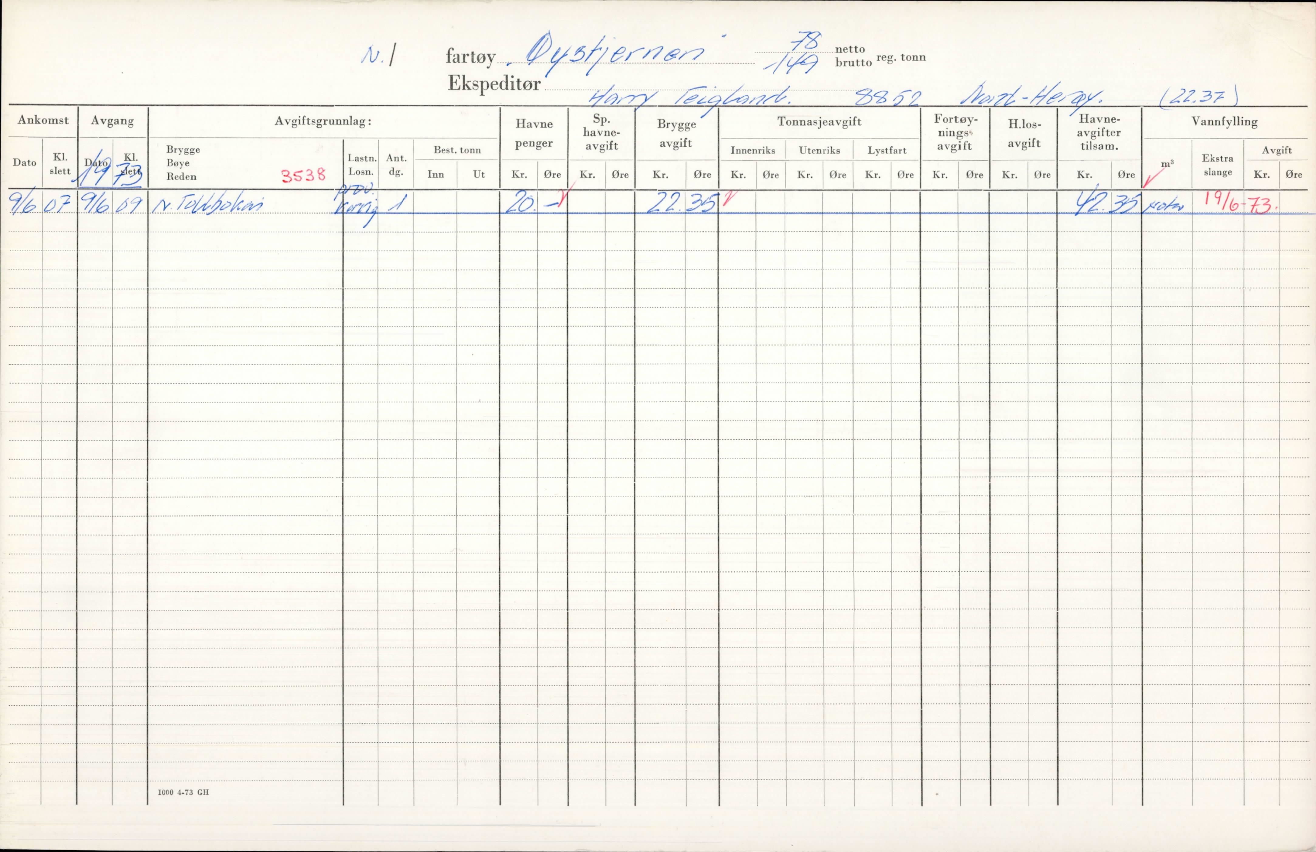 Bergen kommune. Havnekontor/havnefogd, BBA/A-0742/H/Ha/Hac/L0065: Skipsregister Øystjernen-Åsvåg, 1941-1975