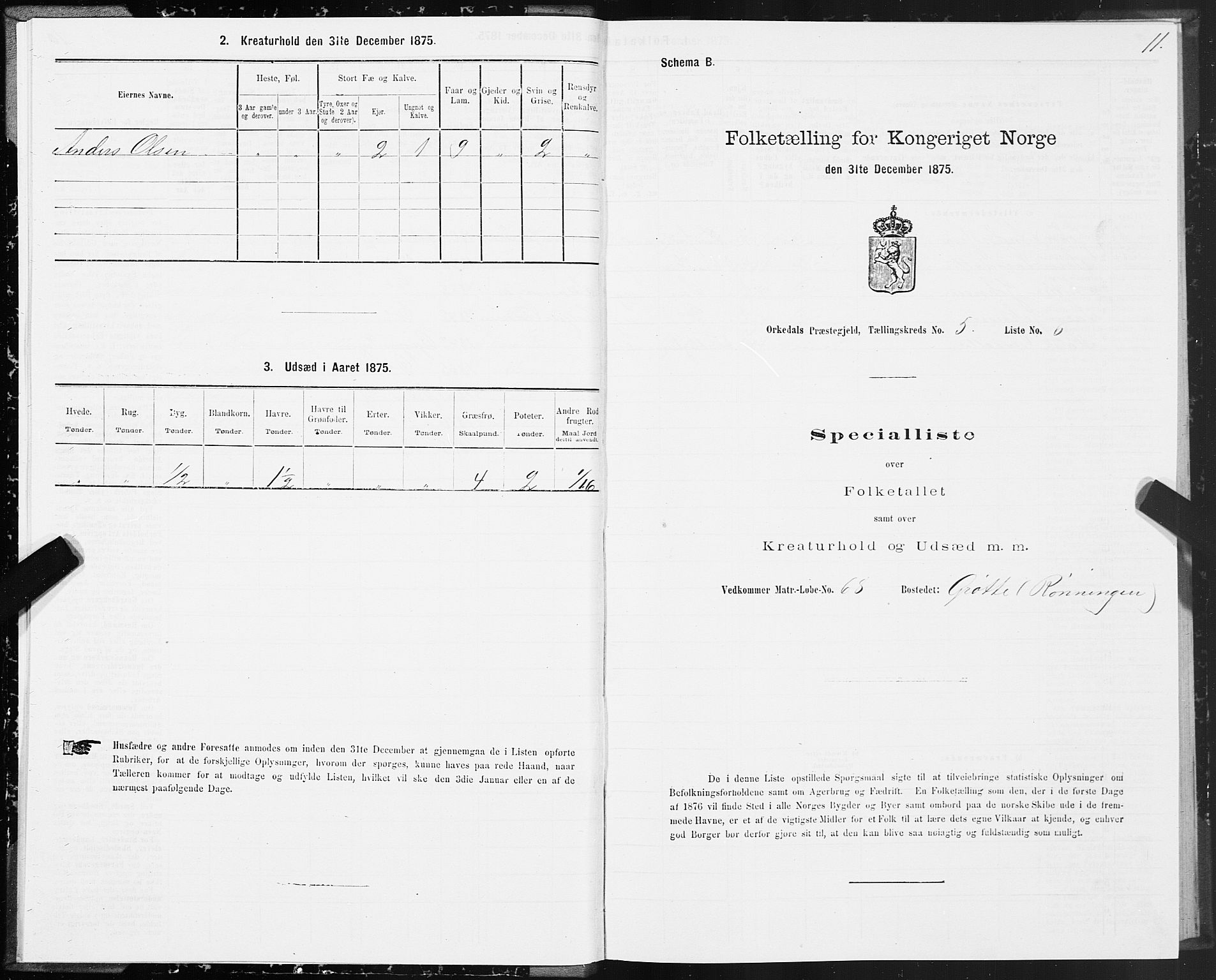 SAT, 1875 census for 1638P Orkdal, 1875, p. 3011