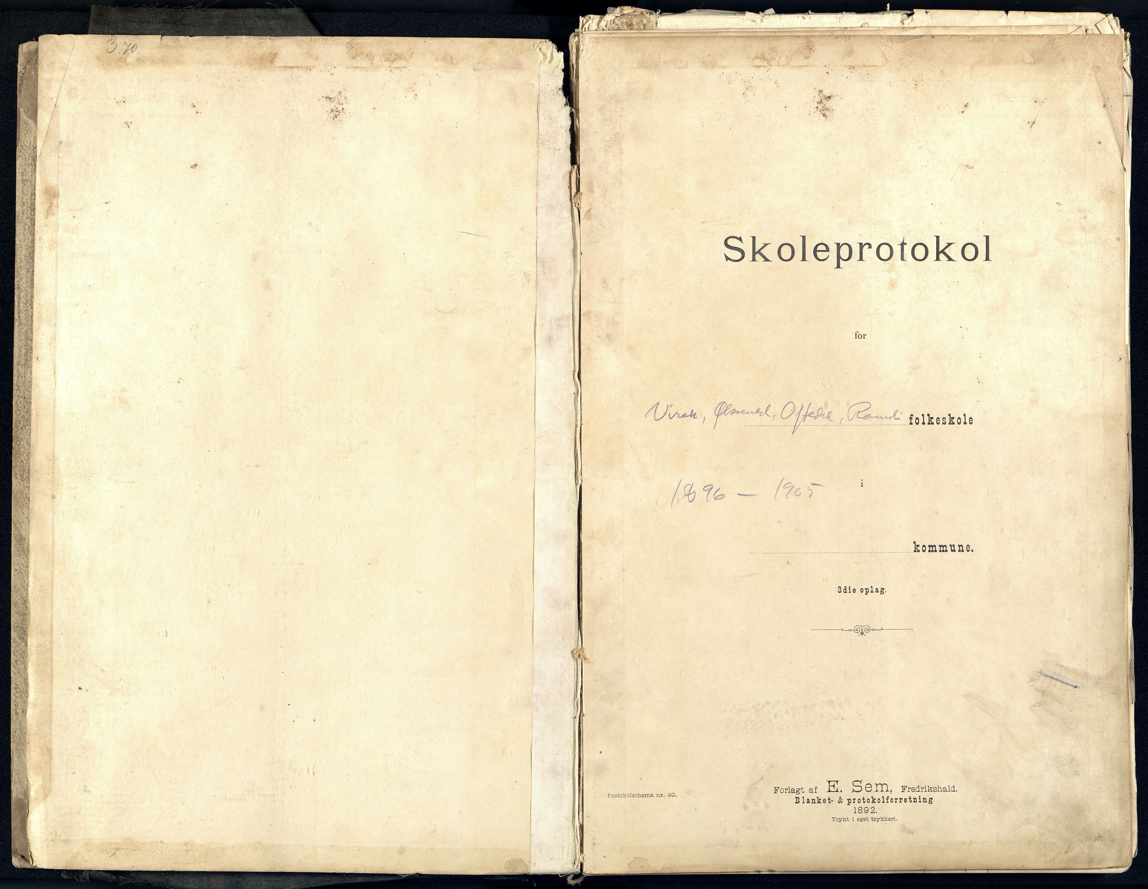 Bakke kommune - Øksendal Skole, ARKSOR/1004BA552/H/L0002: Skoleprotokoll, 1896-1917